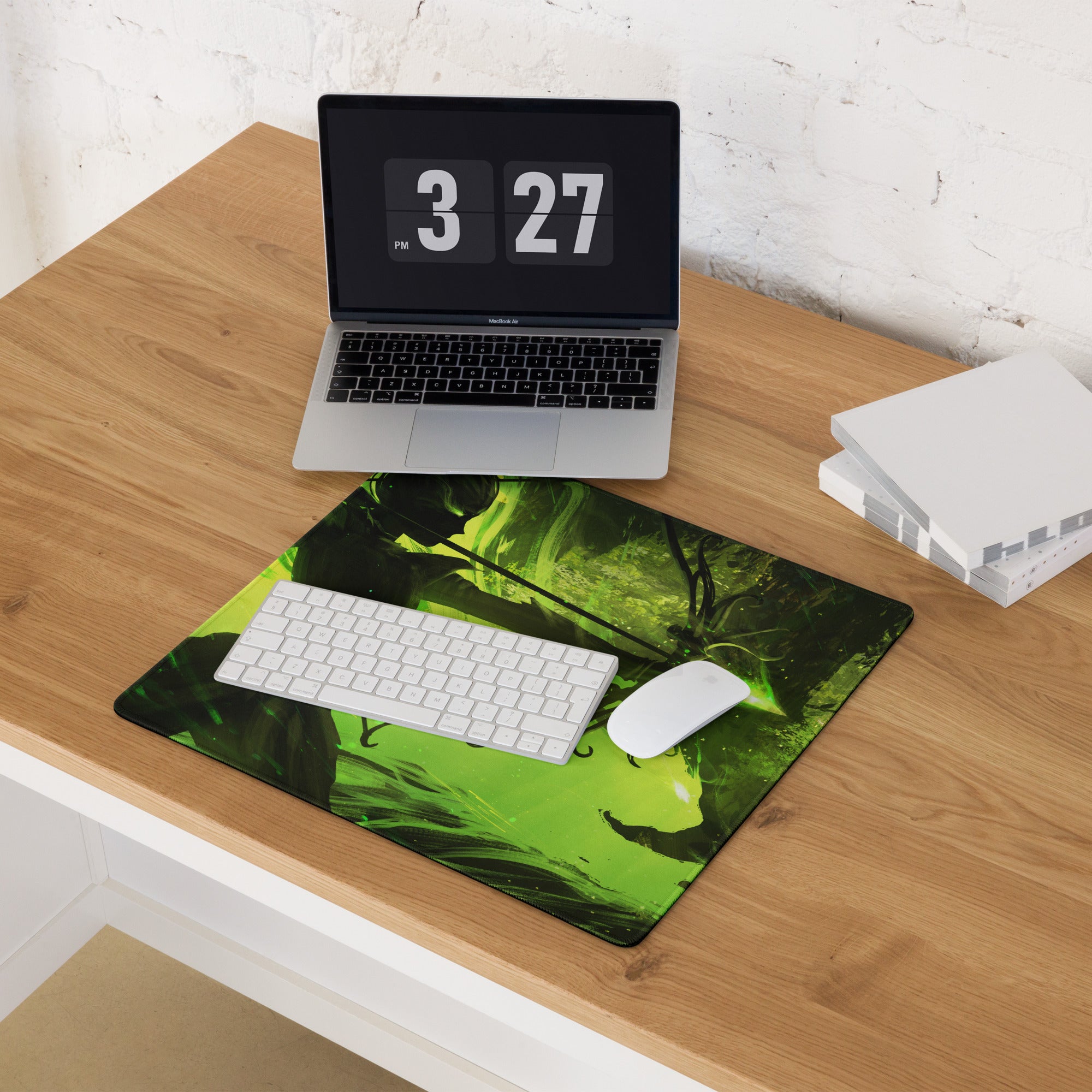 Green Neon Cyberpunk Gaming Mouse Pad For Desk Setup Large Non Slip Abstract Art Vibrant Artwork