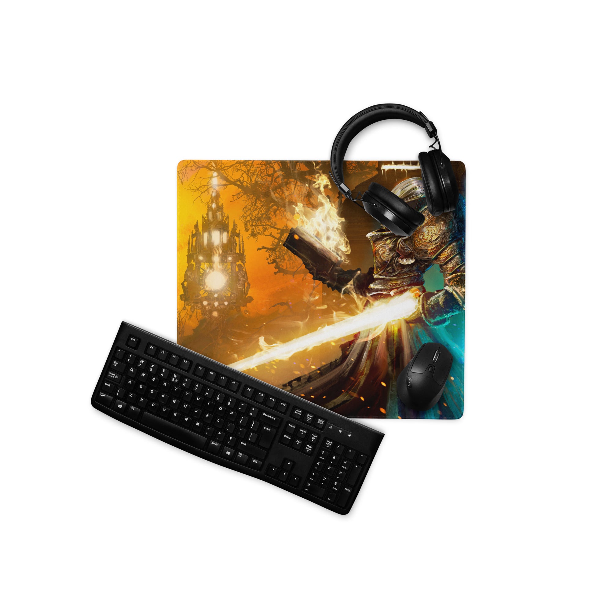 Gaming Mouse Pad Large Orange To Blue Gradient For Gaming Desk Cinematic Fantasy Battle Digital Art