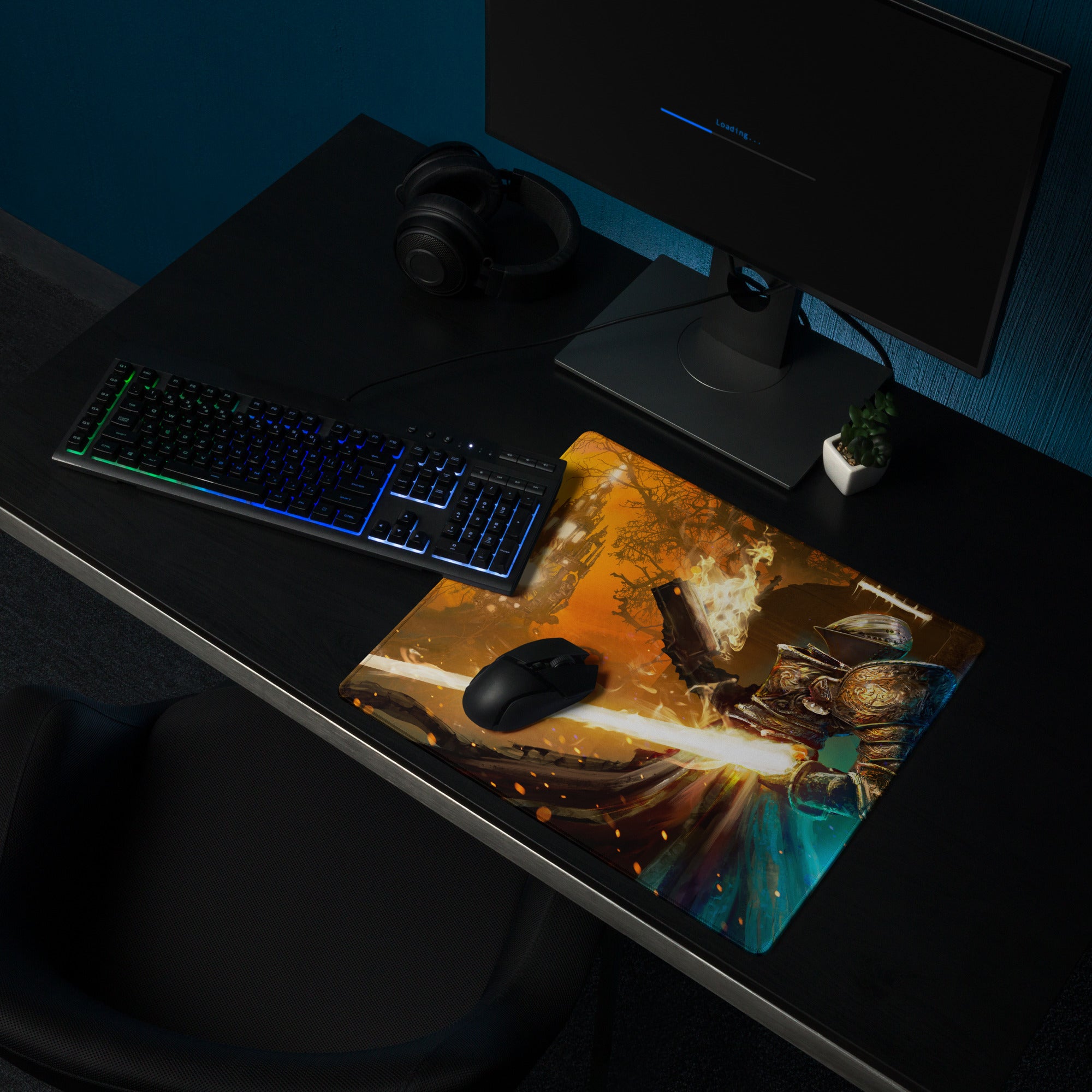 Gaming Mouse Pad Large Orange To Blue Gradient For Gaming Desk Cinematic Fantasy Battle Digital Art