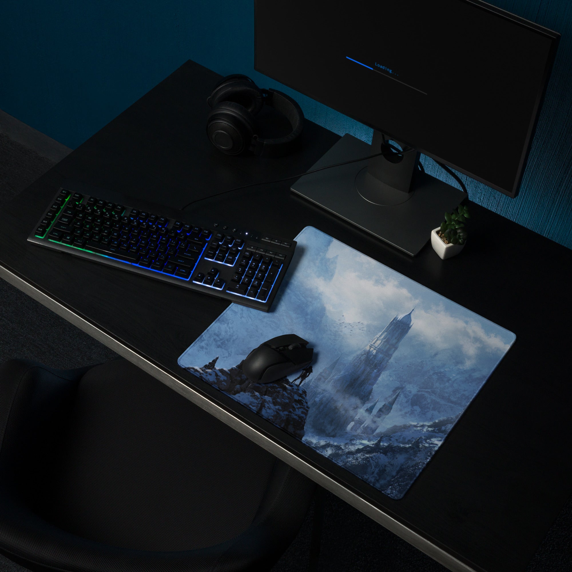 Gamer Mouse Pad Blue Ice Fantasy Castle For Desk - Digital Art Style Epic Fantasy