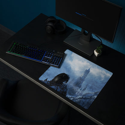 Gamer Mouse Pad Blue Ice Fantasy Castle For Desk - Digital Art Style Epic Fantasy