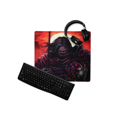 Red And Black Fiery Warrior Gaming Setup Mouse Pad Large Non Slip Desk Mat For Gaming Epic Dark Fantasy Digital Art