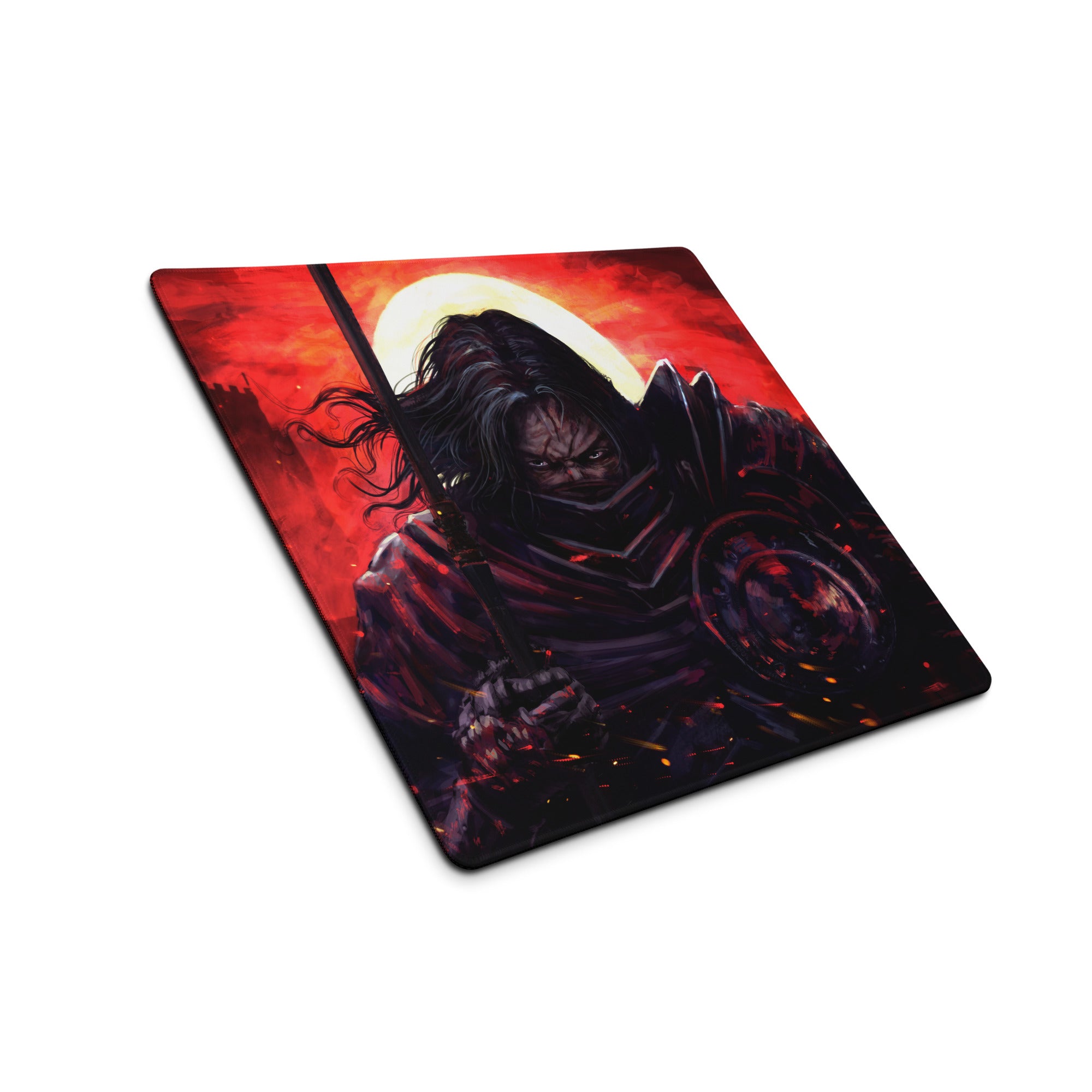 Red And Black Fiery Warrior Gaming Setup Mouse Pad Large Non Slip Desk Mat For Gaming Epic Dark Fantasy Digital Art