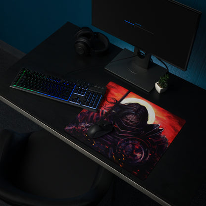 Red And Black Fiery Warrior Gaming Setup Mouse Pad Large Non Slip Desk Mat For Gaming Epic Dark Fantasy Digital Art