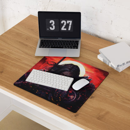 Red And Black Fiery Warrior Gaming Setup Mouse Pad Large Non Slip Desk Mat For Gaming Epic Dark Fantasy Digital Art