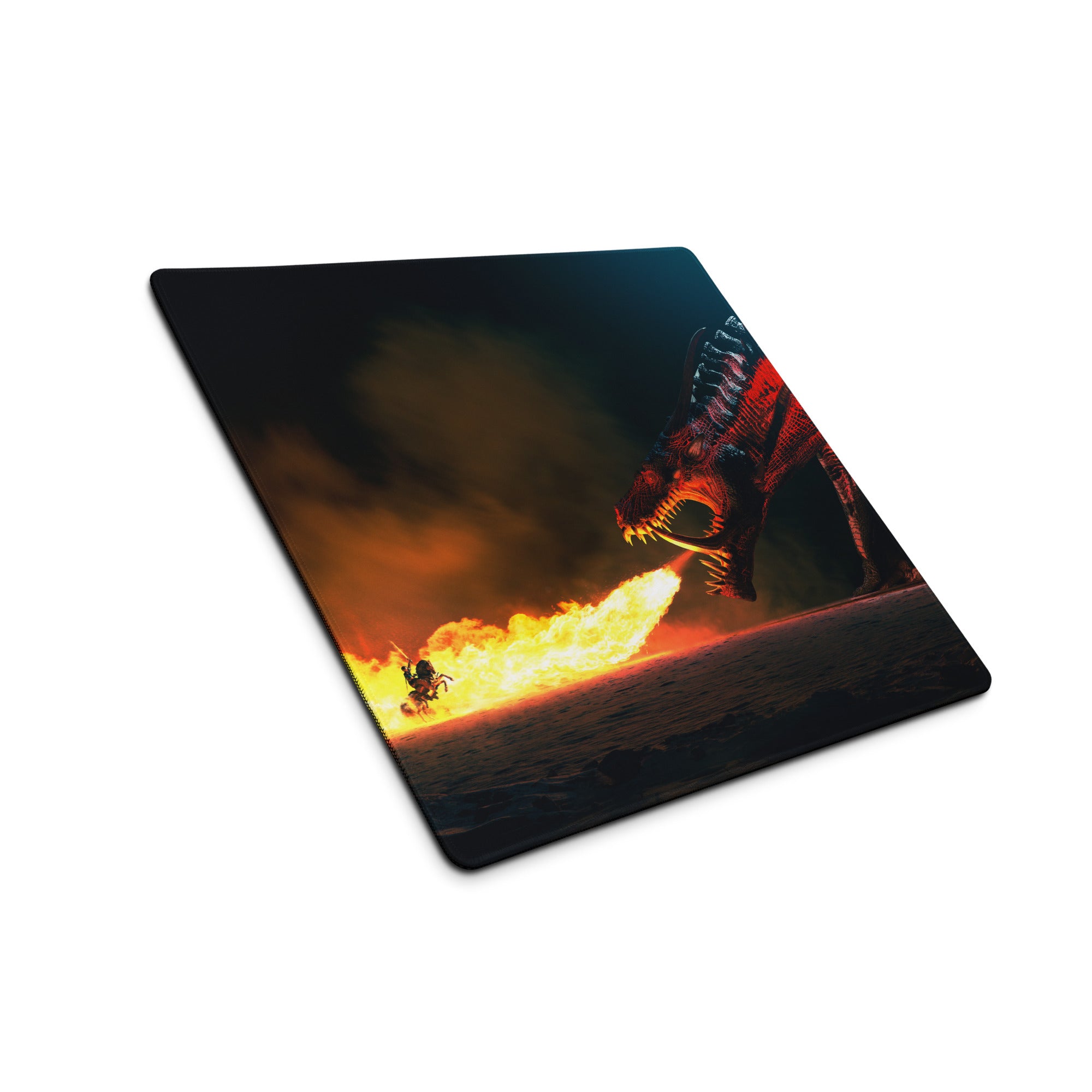 Dragon Fire Gaming Mouse Pad Dark Blue Orange Large Desk Mat For PC And Console Setup Epic Fantasy Artwork
