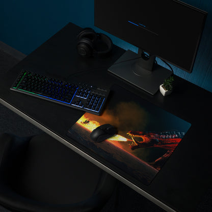 Dragon Fire Gaming Mouse Pad Dark Blue Orange Large Desk Mat For PC And Console Setup Epic Fantasy Artwork