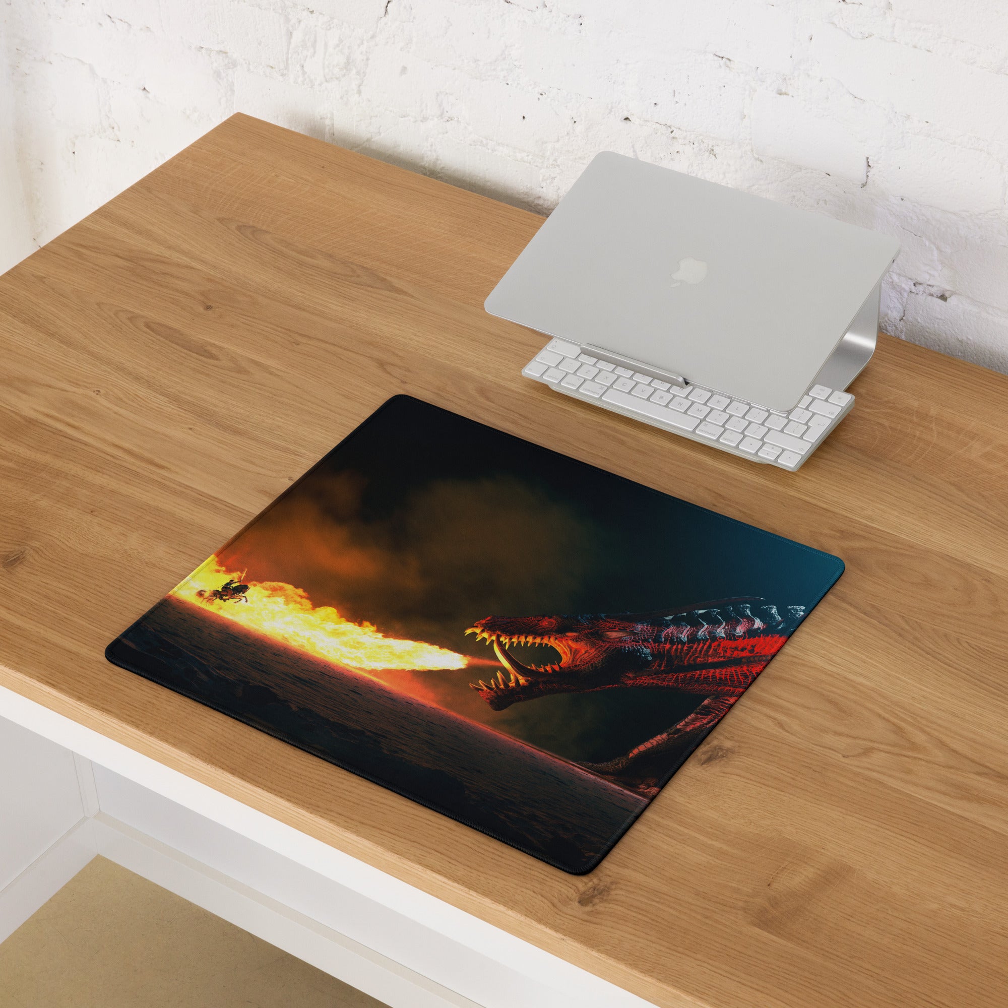 Dragon Fire Gaming Mouse Pad Dark Blue Orange Large Desk Mat For PC And Console Setup Epic Fantasy Artwork