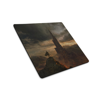 Gaming Mouse Pad Black Gray Large For Desktop Setup Epic Dark Fantasy Castle Style Non Slip Edge Stitching