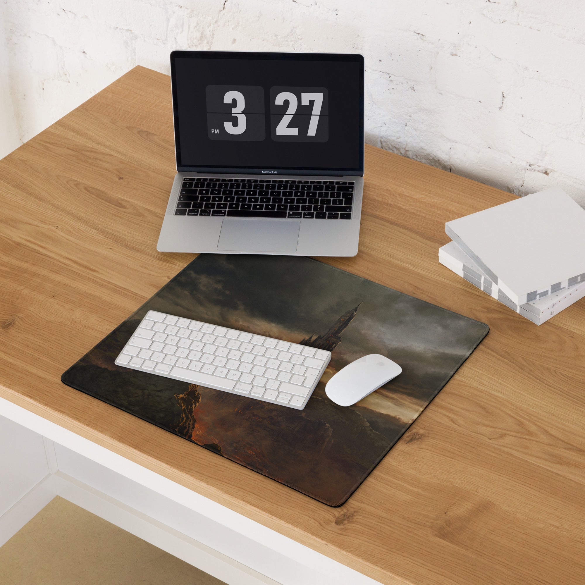 Gaming Mouse Pad Black Gray Large For Desktop Setup Epic Dark Fantasy Castle Style Non Slip Edge Stitching