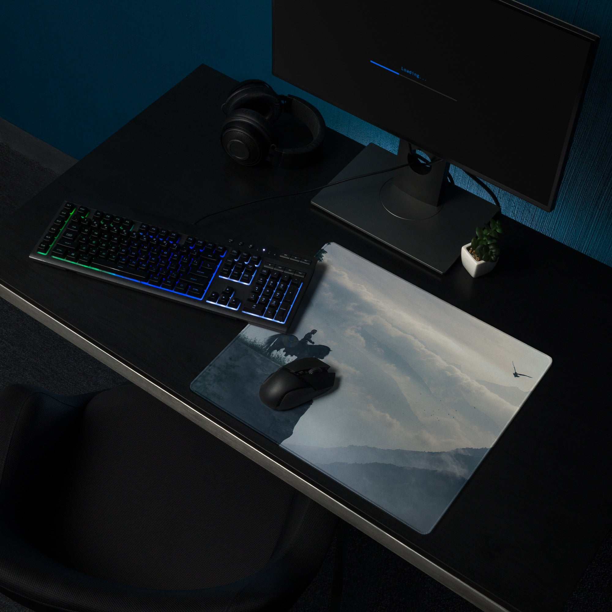 Gaming Mouse Pad Blue Mountain Landscape For Gaming Desk Non Slip Edge Stitching Large Moody Cinematic