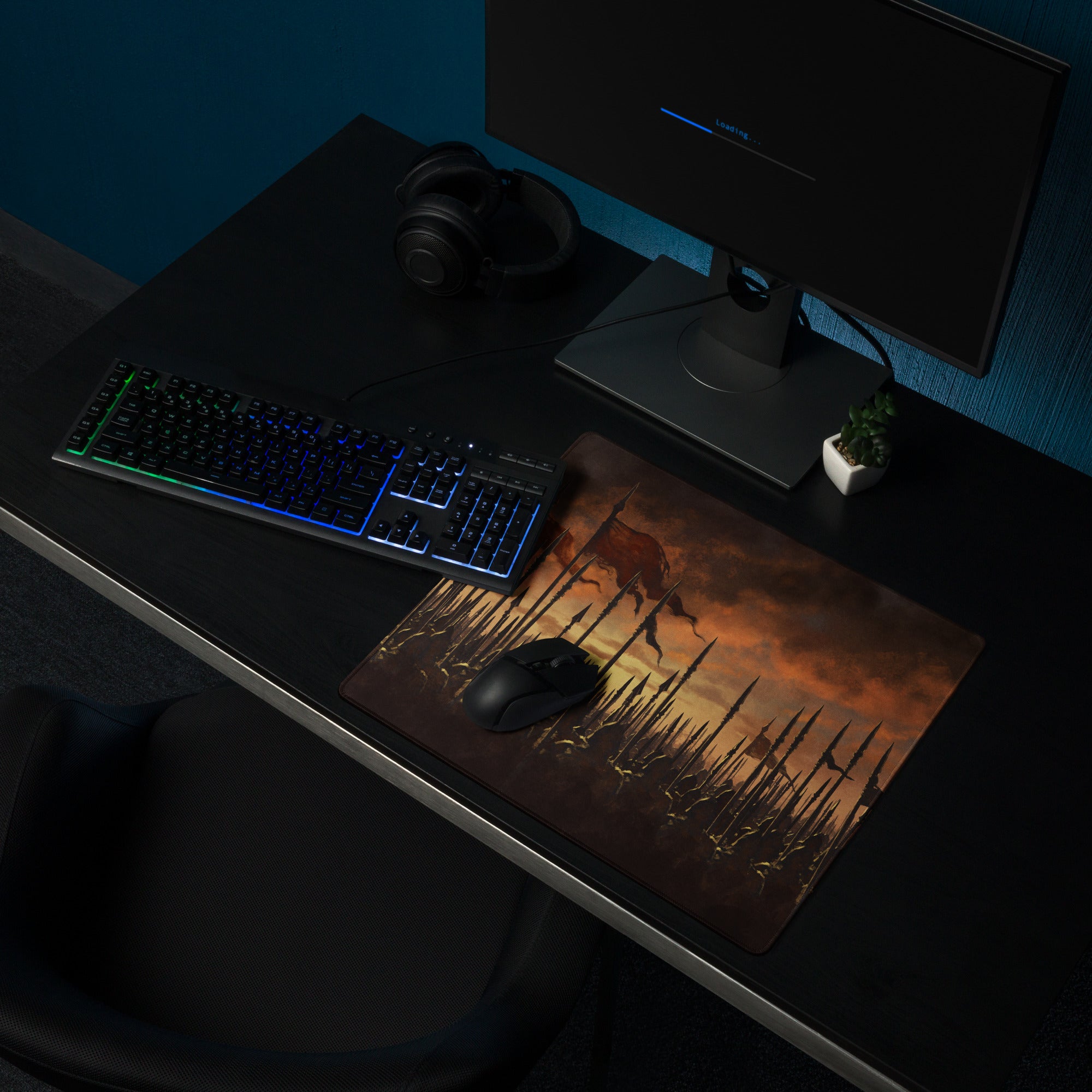 Gaming Mouse Pad Burnt Orange And Black For Gaming Desk Epic Fantasy Battlefield Digital Art