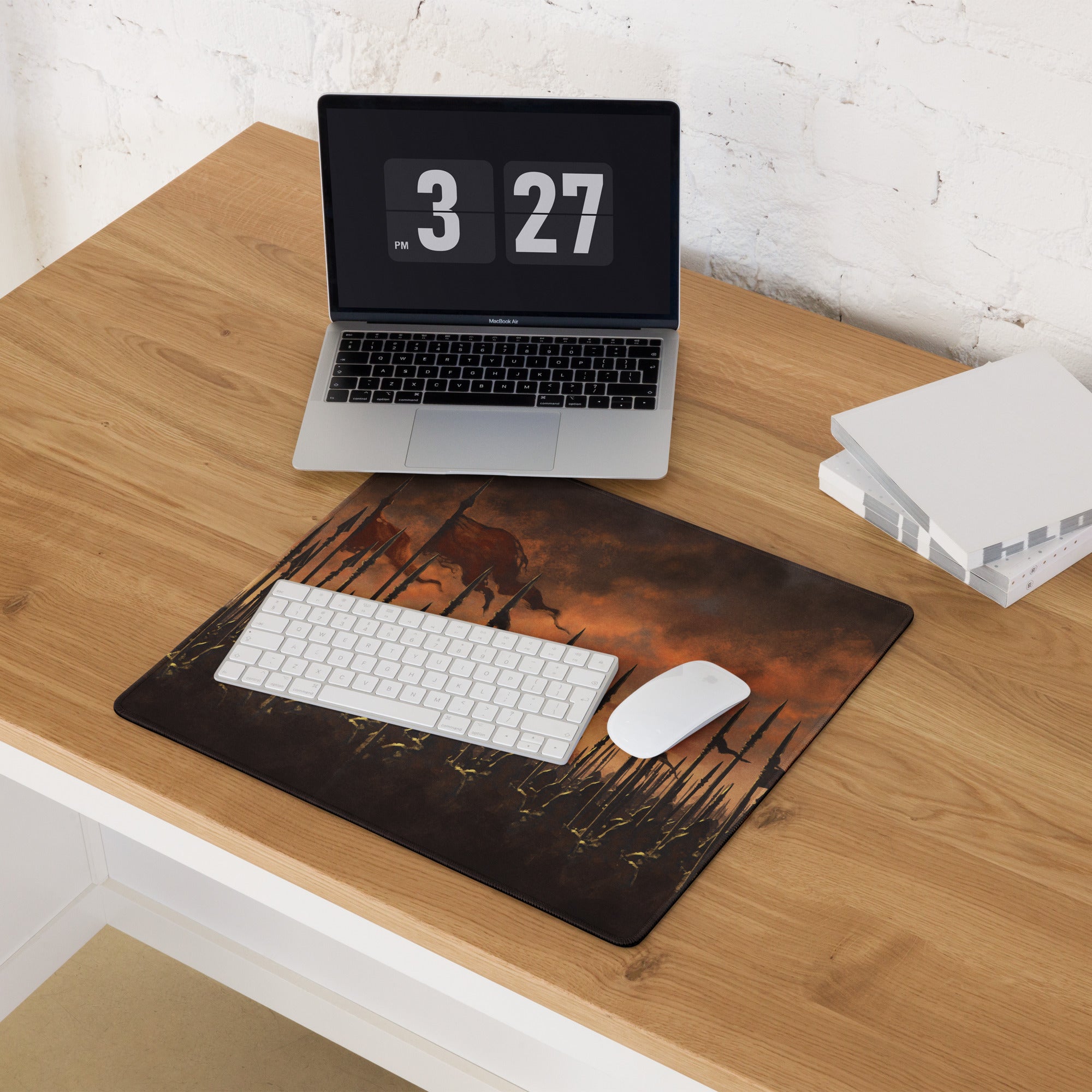 Gaming Mouse Pad Burnt Orange And Black For Gaming Desk Epic Fantasy Battlefield Digital Art