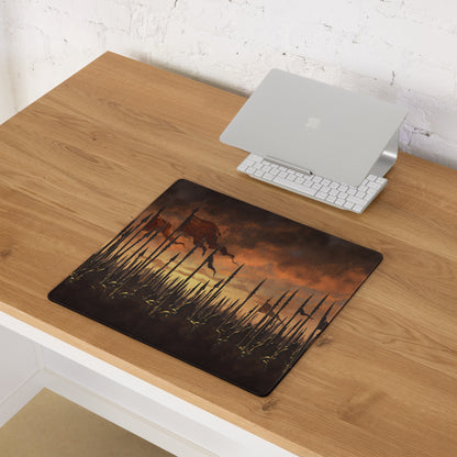 Gaming Mouse Pad Burnt Orange And Black For Gaming Desk Epic Fantasy Battlefield Digital Art