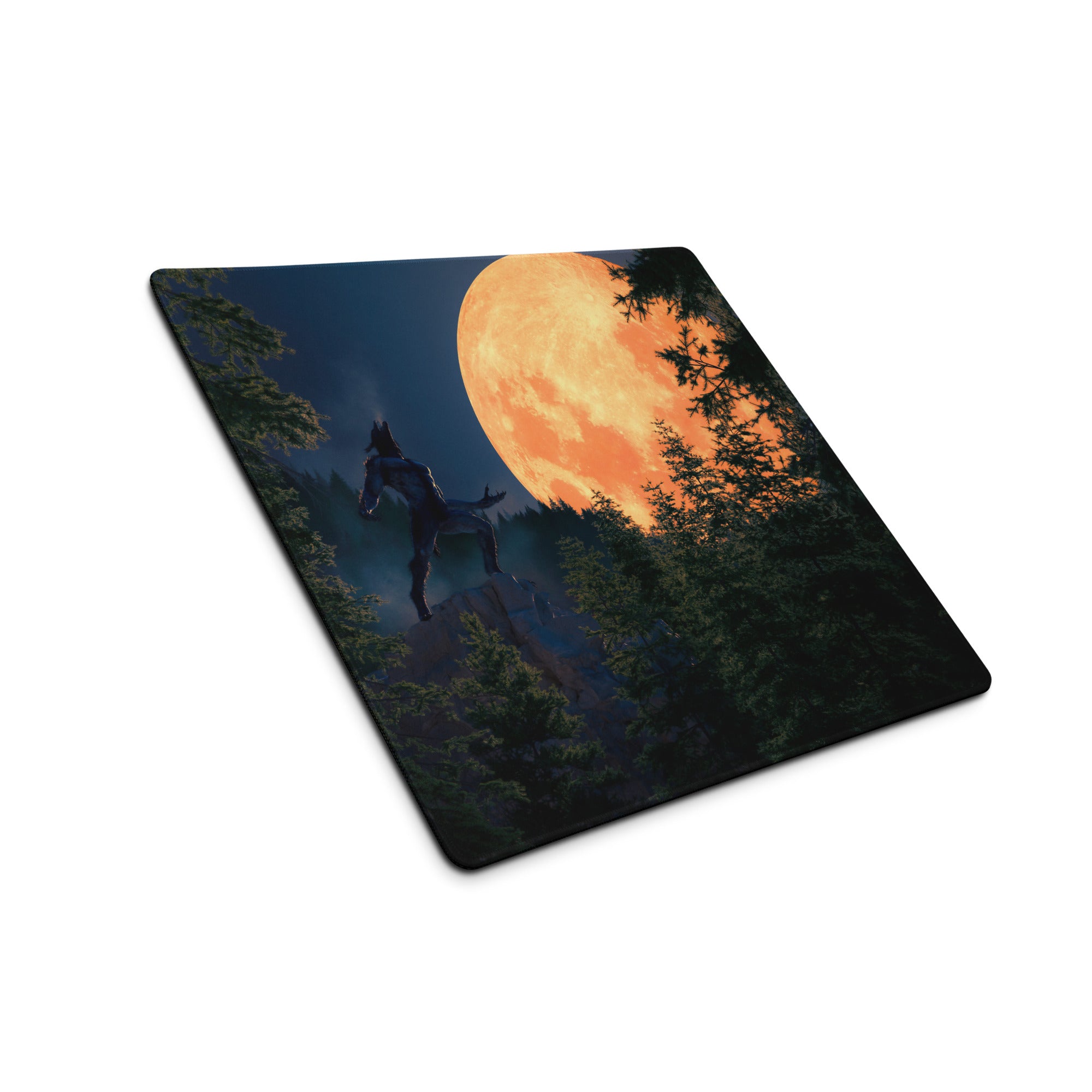 Gaming Mouse Pad Edge Stitch Moonlit Forest Orange Moon Large For Gaming Desk Non Slip