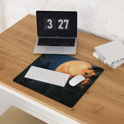 Gaming Mouse Pad Edge Stitch Moonlit Forest Orange Moon Large For Gaming Desk Non Slip