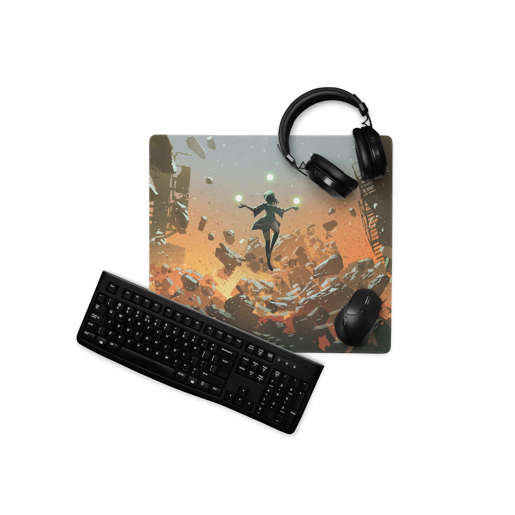 Gaming Mouse Pad Large Orange Teal Urban Dystopian Digital Art For Gaming Desk Setup
