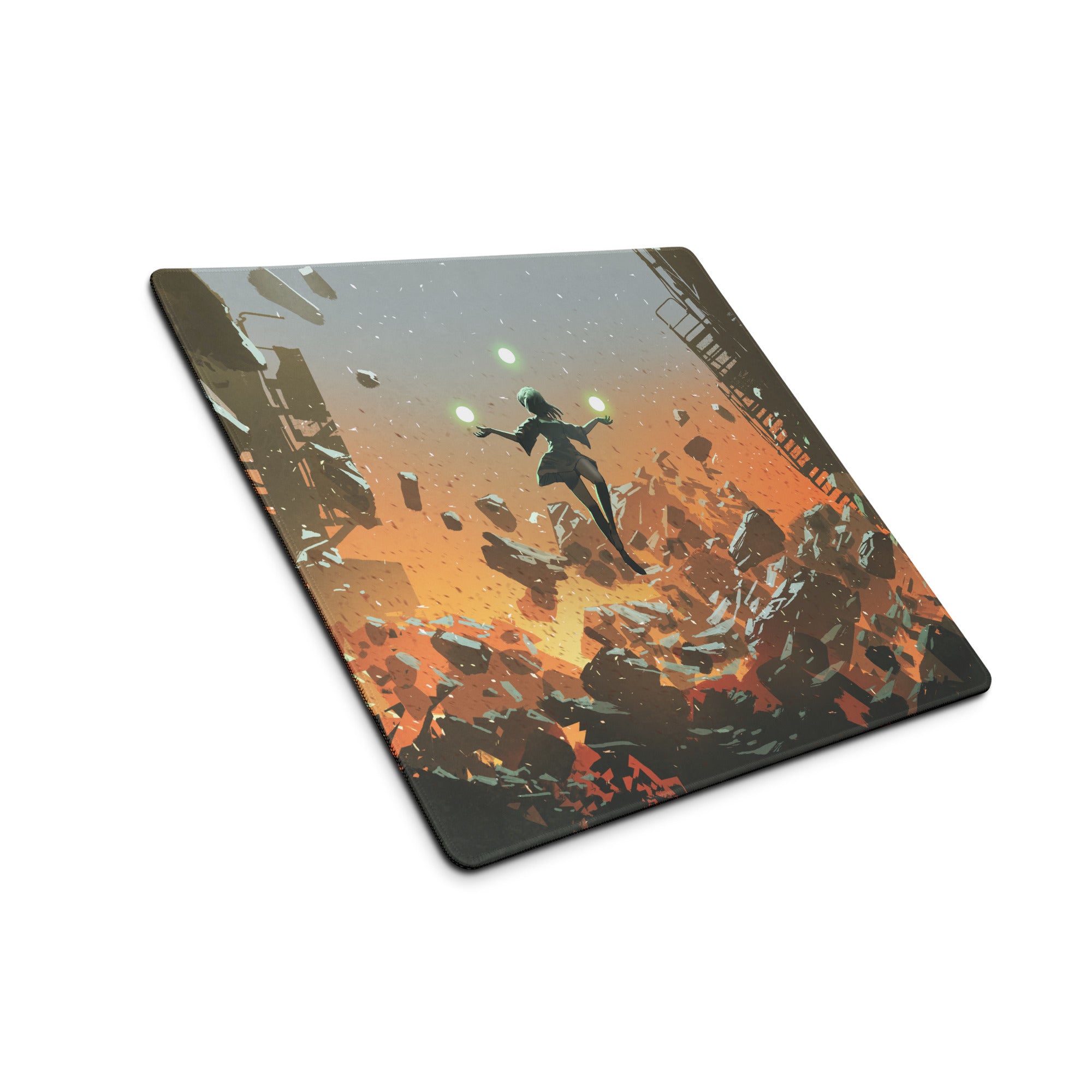 Gaming Mouse Pad Large Orange Teal Urban Dystopian Digital Art For Gaming Desk Setup