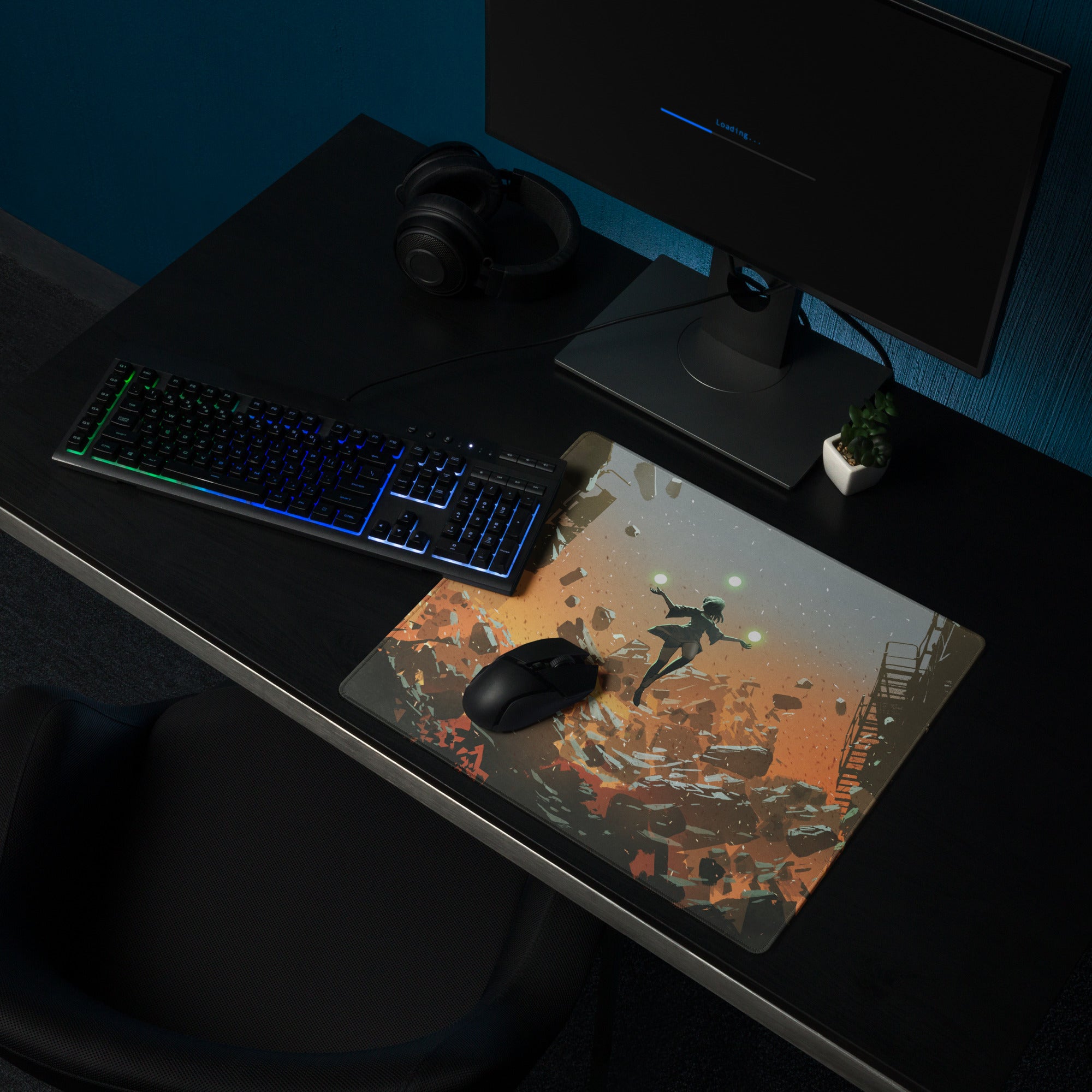 Gaming Mouse Pad Large Orange Teal Urban Dystopian Digital Art For Gaming Desk Setup