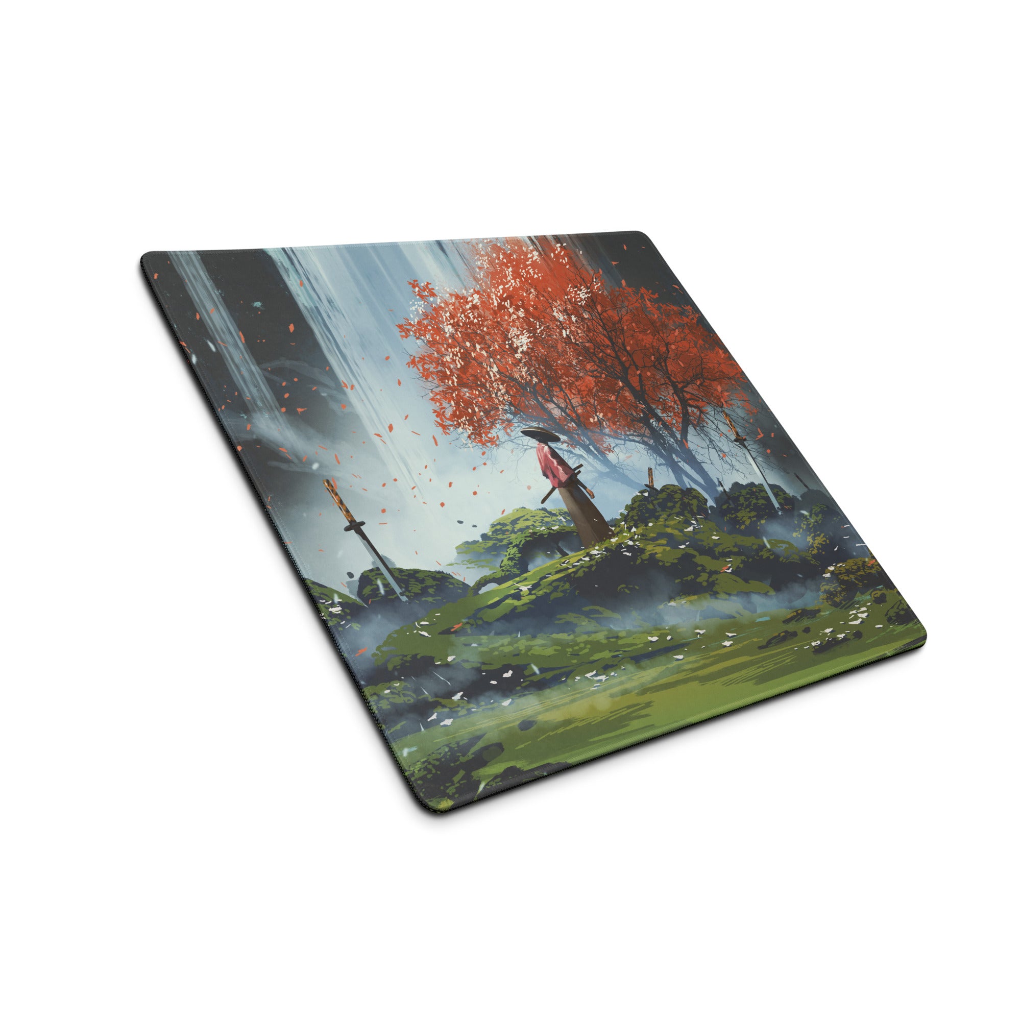 Gaming Mouse Pad Large Size With Dark Blue Gray And Orange Red Tree Scene For Desktop Gaming Epic Fantasy Art
