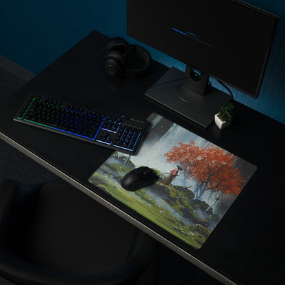 Gaming Mouse Pad Large Size With Dark Blue Gray And Orange Red Tree Scene For Desktop Gaming Epic Fantasy Art