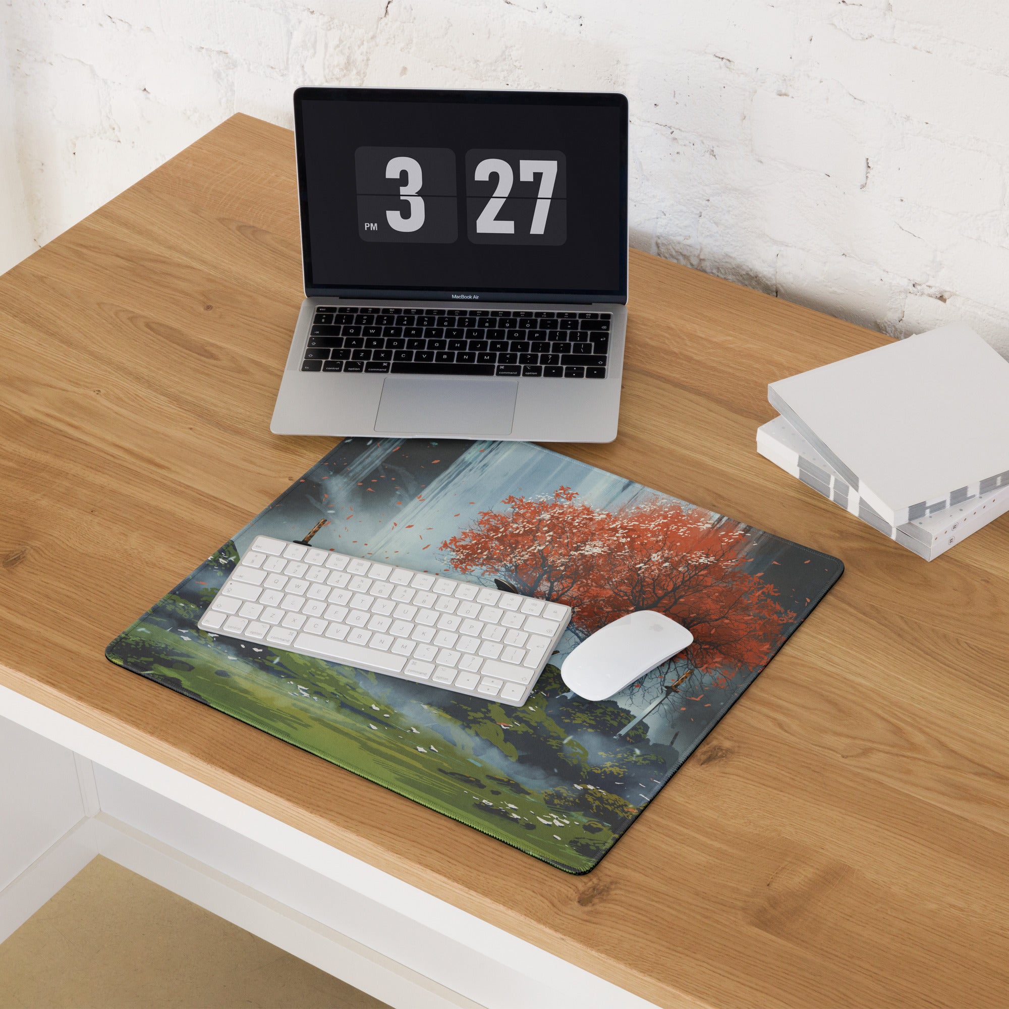 Gaming Mouse Pad Large Size With Dark Blue Gray And Orange Red Tree Scene For Desktop Gaming Epic Fantasy Art