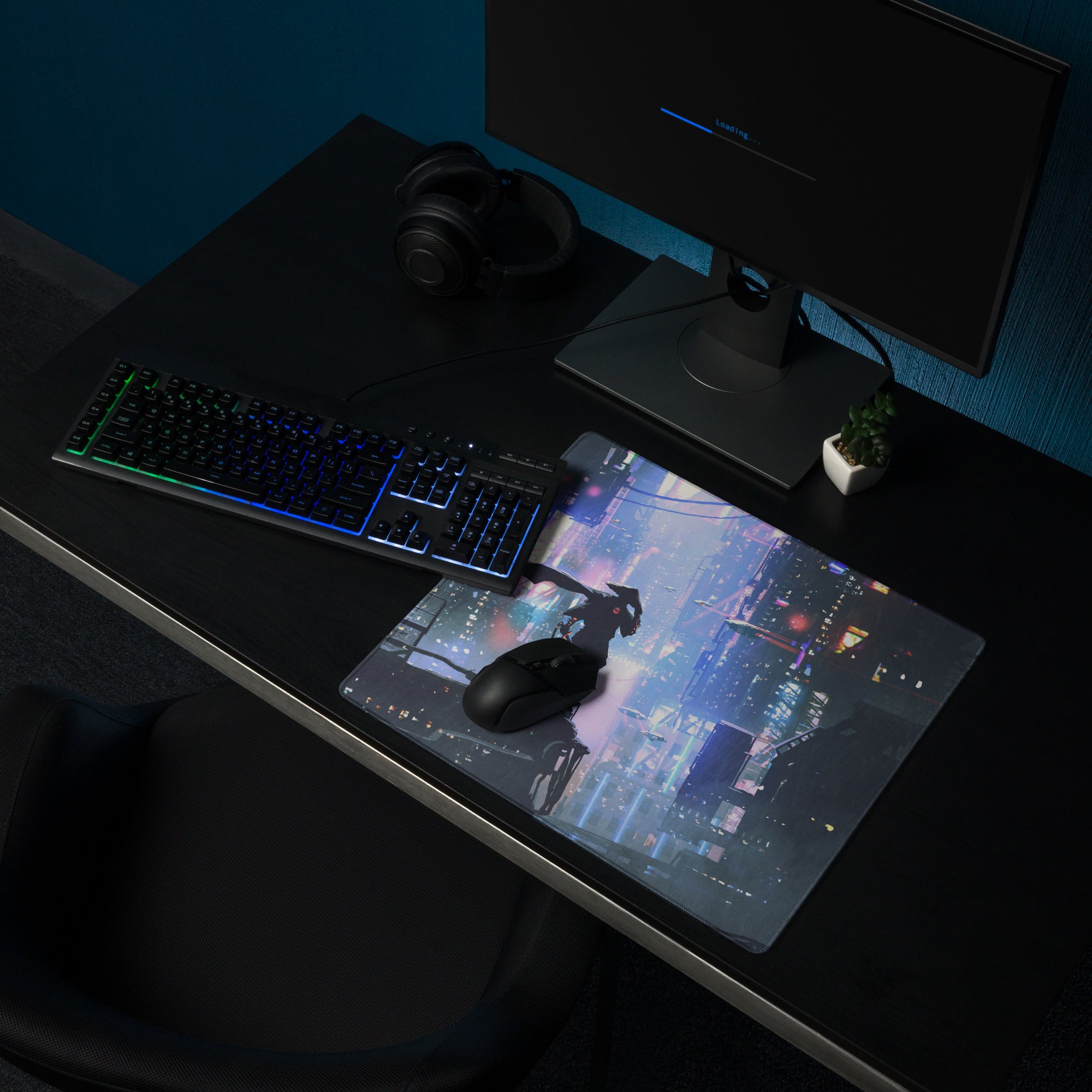Cyberpunk Cityscape Gaming Mouse Pad Blue Purple Neon for Gaming Desk Futuristic