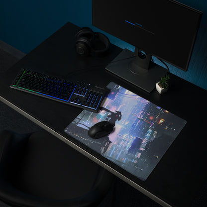 Cyberpunk Cityscape Gaming Mouse Pad Blue Purple Neon for Gaming Desk Futuristic