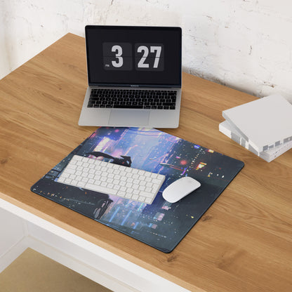Cyberpunk Cityscape Gaming Mouse Pad Blue Purple Neon for Gaming Desk Futuristic