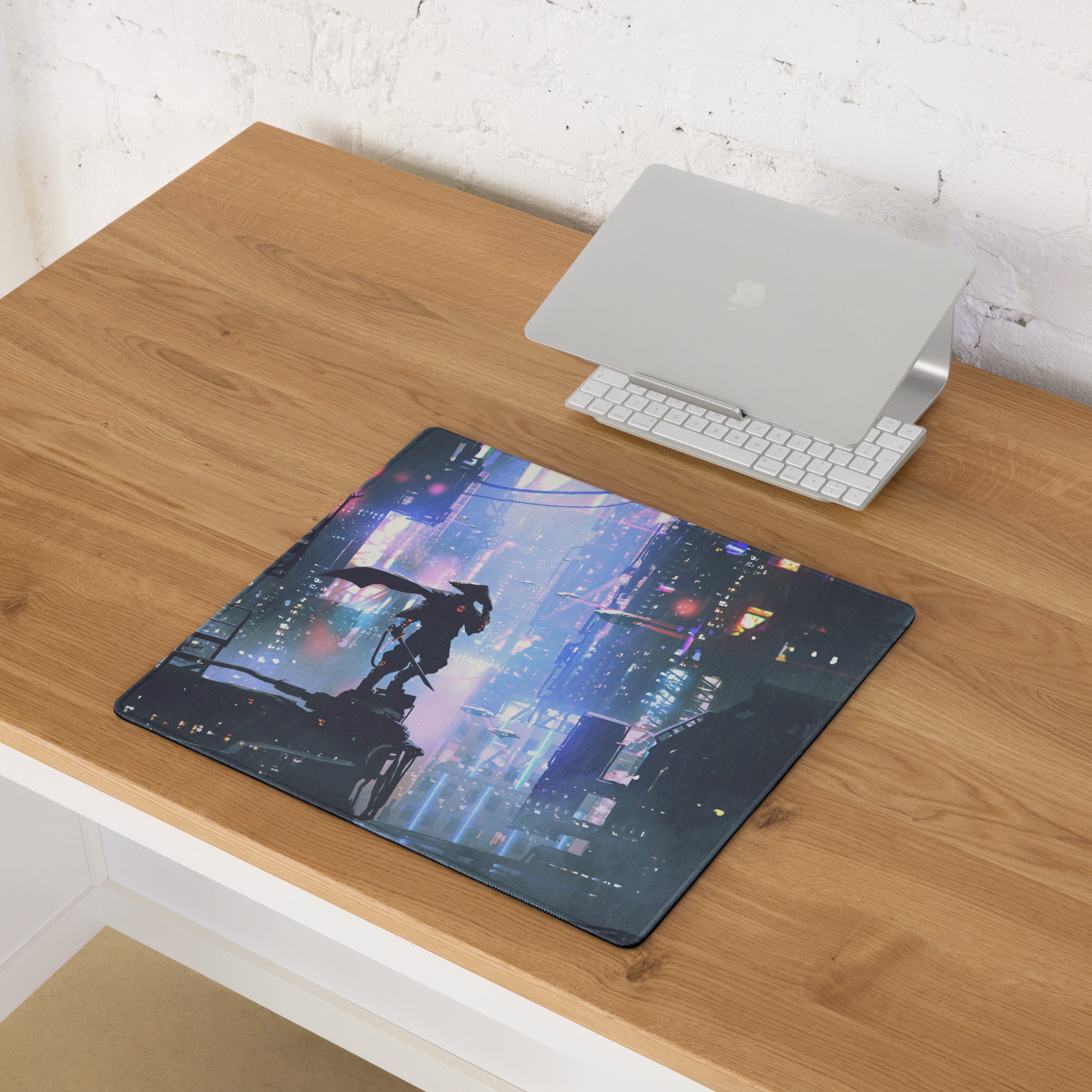 Cyberpunk Cityscape Gaming Mouse Pad Blue Purple Neon for Gaming Desk Futuristic