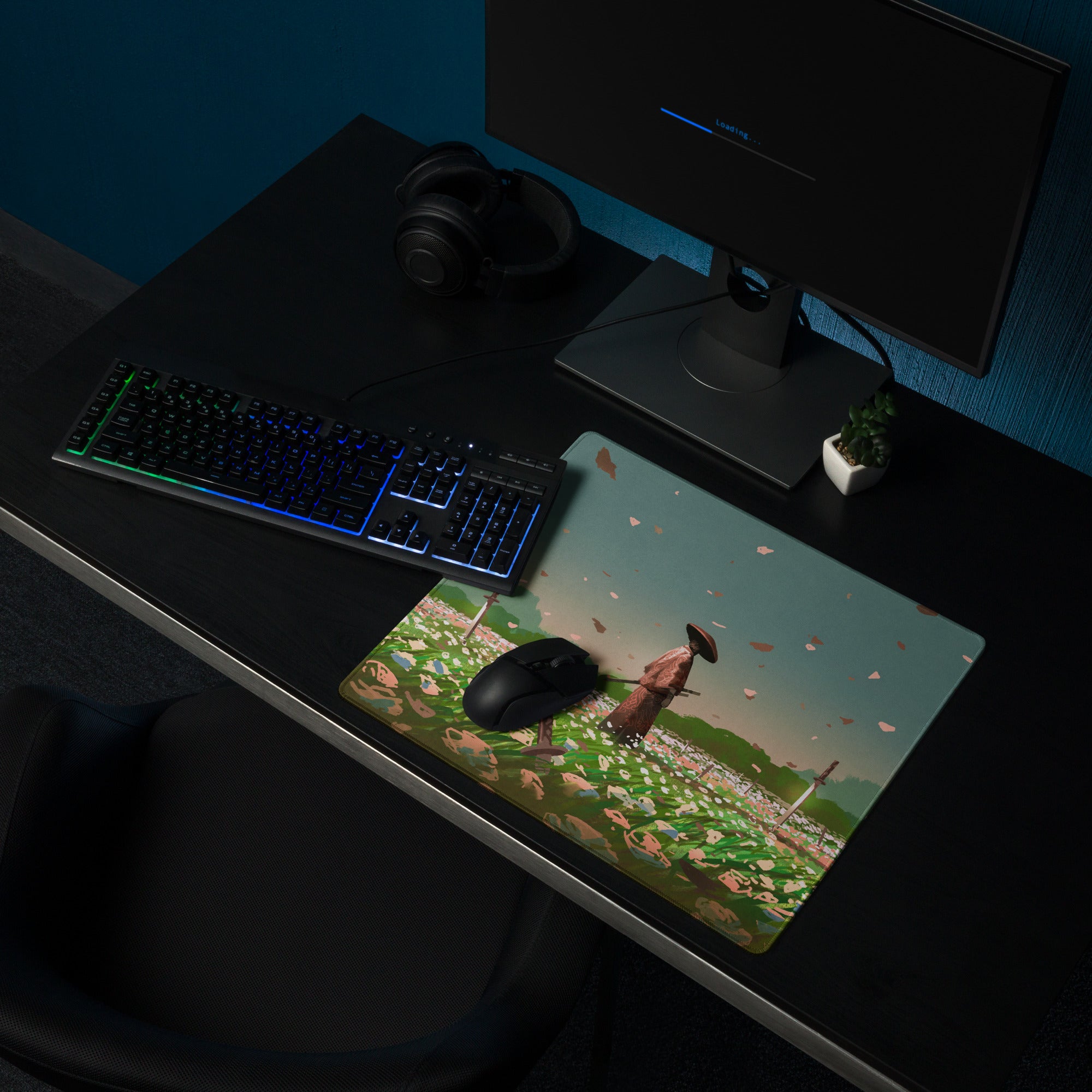 Gaming Mouse Pad Teal And Pink For Gaming Desk Setup Illustration Style Calming Mood Esports Decor Digital Artwork