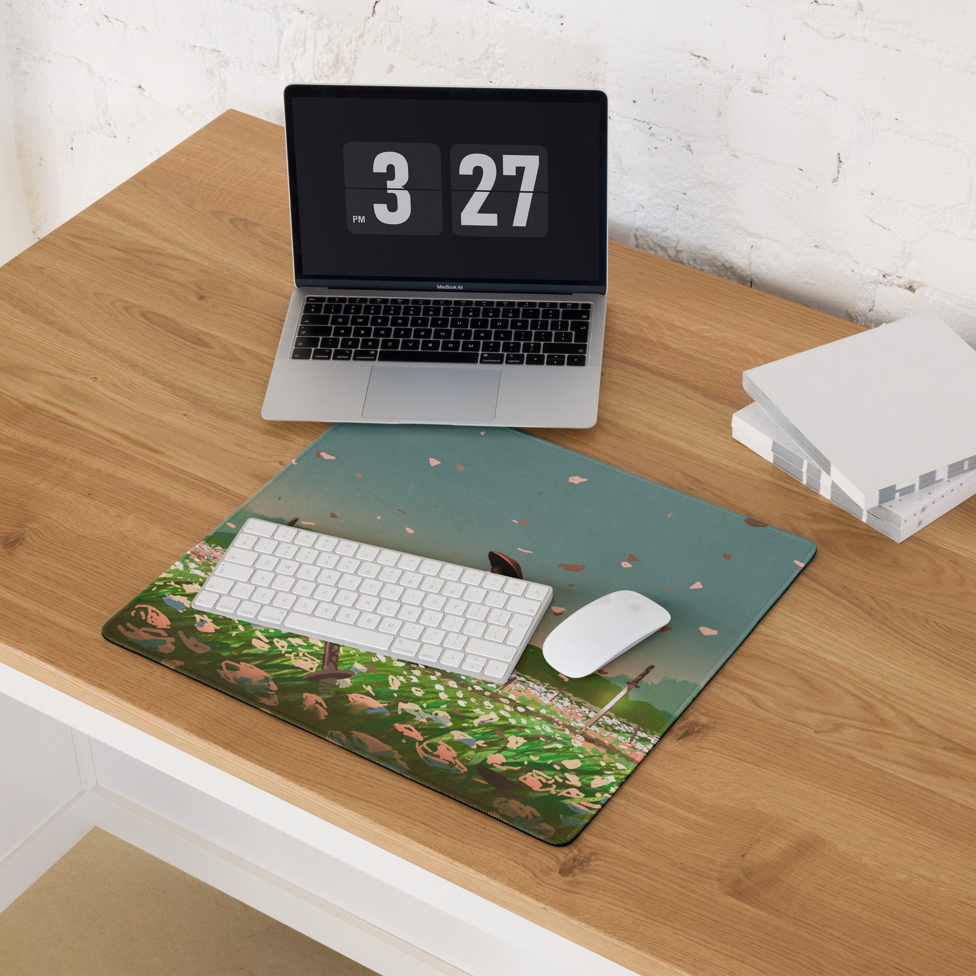Gaming Mouse Pad Teal And Pink For Gaming Desk Setup Illustration Style Calming Mood Esports Decor Digital Artwork