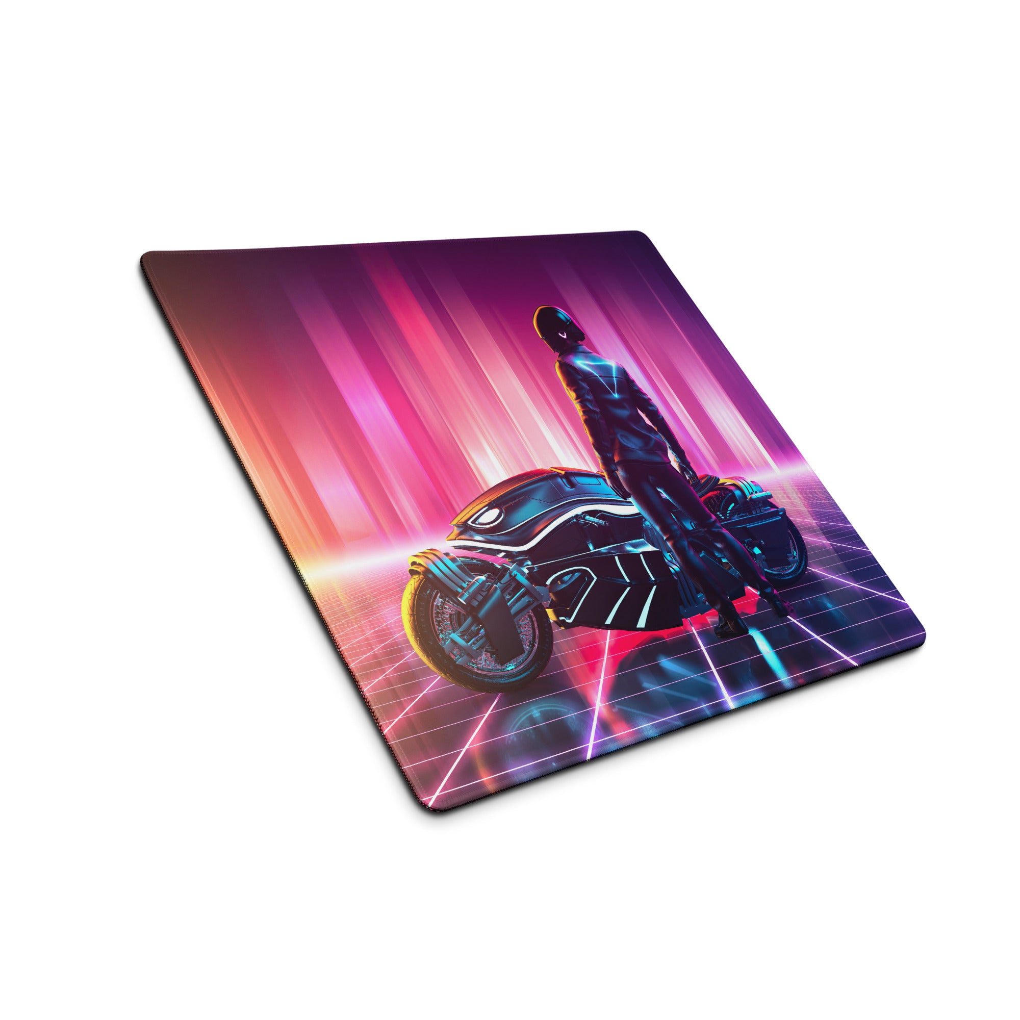 Futuristic Neon Rider Gaming Mouse Pad Orange Pink Purple Blue Desk Cyberpunk Gradient