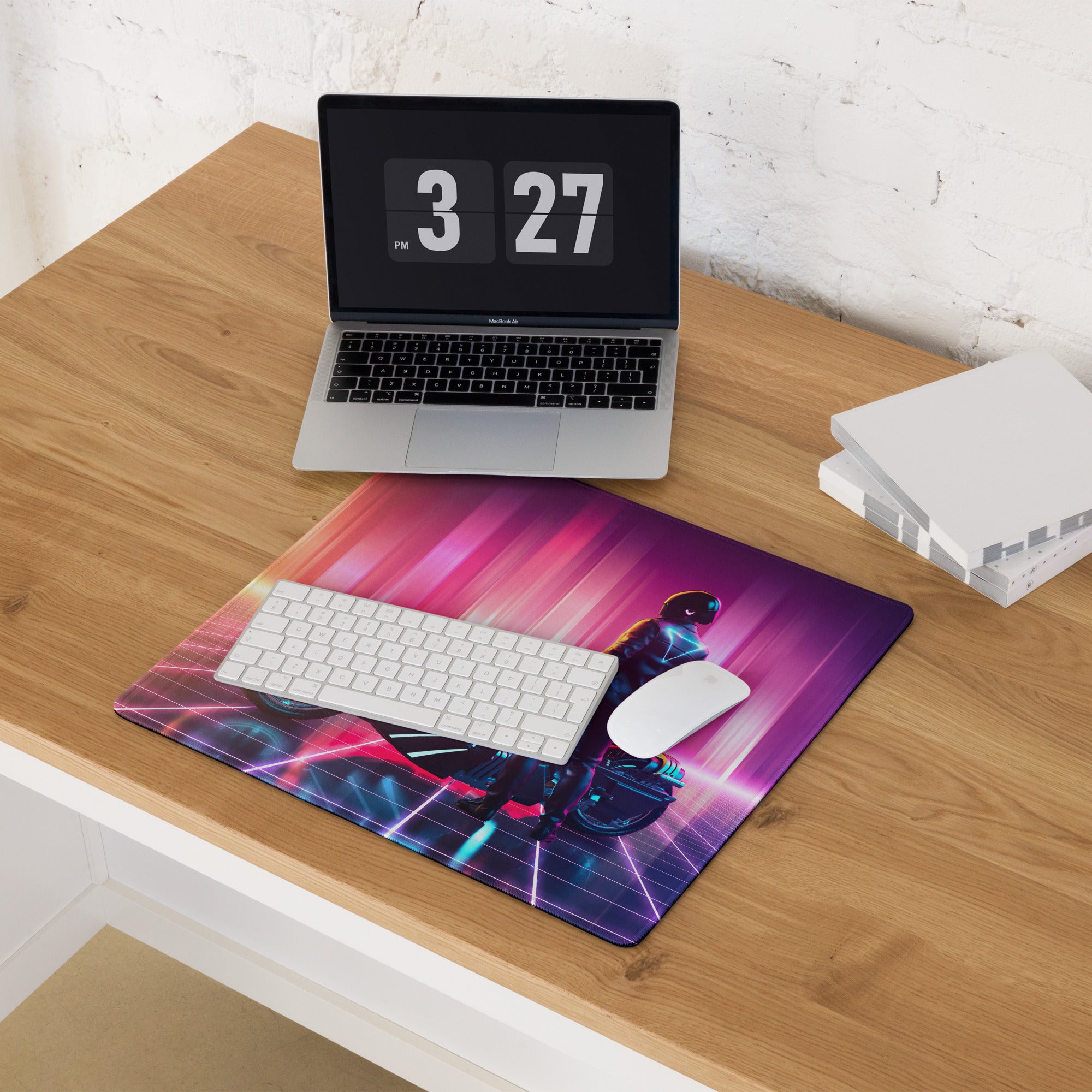 Futuristic Neon Rider Gaming Mouse Pad Orange Pink Purple Blue Desk Cyberpunk Gradient