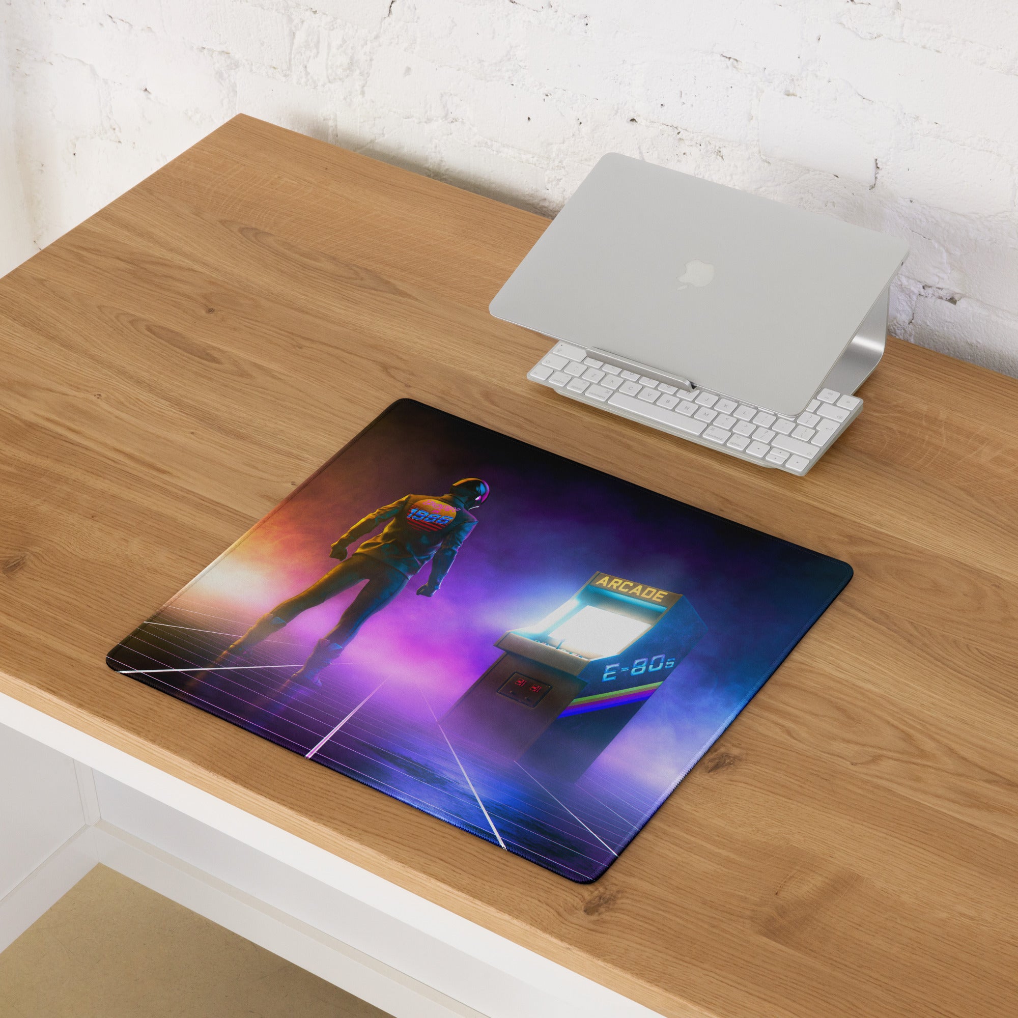 Neon Arcade Gamer Mouse Pad Desk Setup Purple Orange Blue Hues Retro Style For Gaming Desk