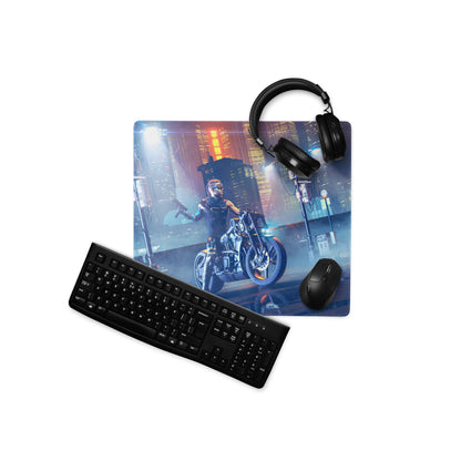 Gaming Mouse Pad Blue Neon Purple Cyberpunk Desk Setup Mat Large Size Non Slip Edge Stitch