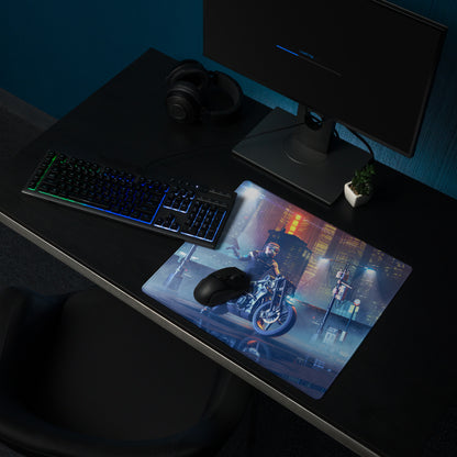 Gaming Mouse Pad Blue Neon Purple Cyberpunk Desk Setup Mat Large Size Non Slip Edge Stitch