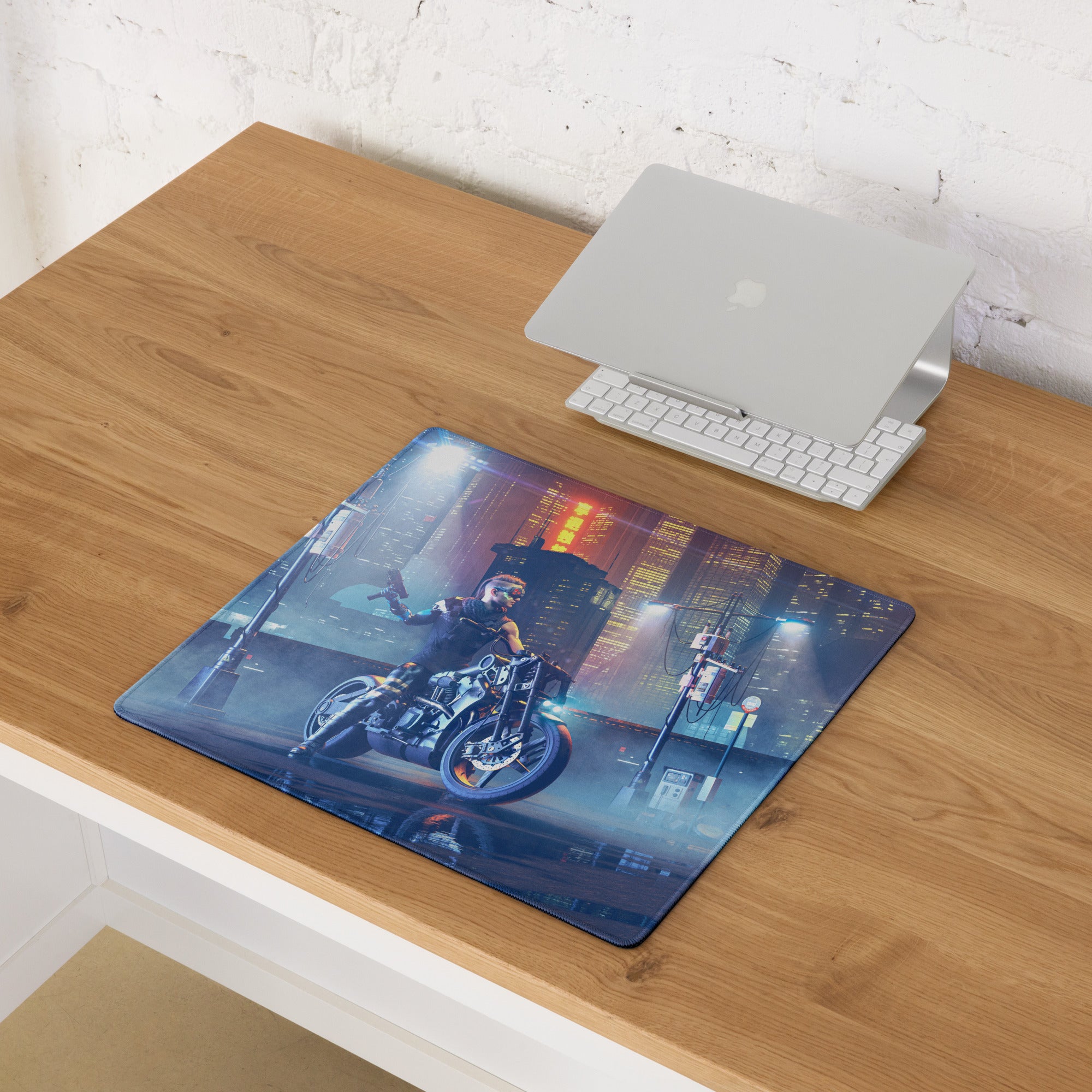 Gaming Mouse Pad Blue Neon Purple Cyberpunk Desk Setup Mat Large Size Non Slip Edge Stitch