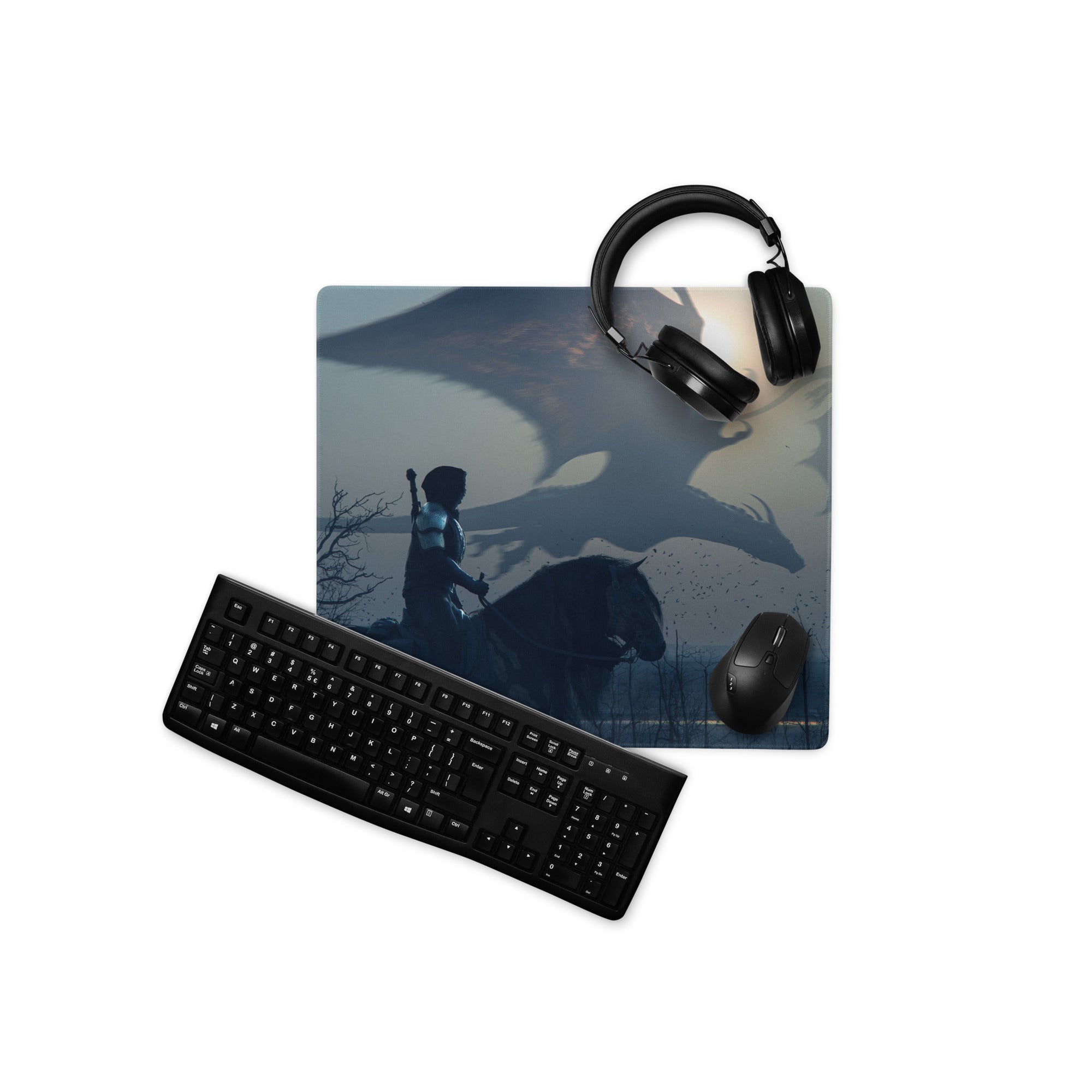 Gaming Mouse Pad Navy Blue Large Desk Mat For Gaming Setups Non Slip Base And Edge Stitching Cinematic Fantasy Art
