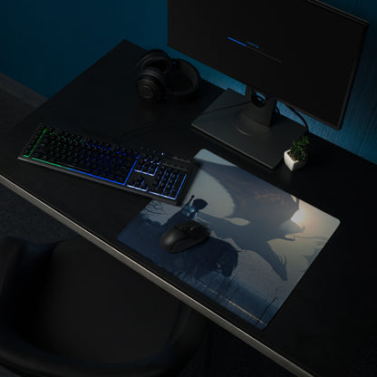 Gaming Mouse Pad Navy Blue Large Desk Mat For Gaming Setups Non Slip Base And Edge Stitching Cinematic Fantasy Art