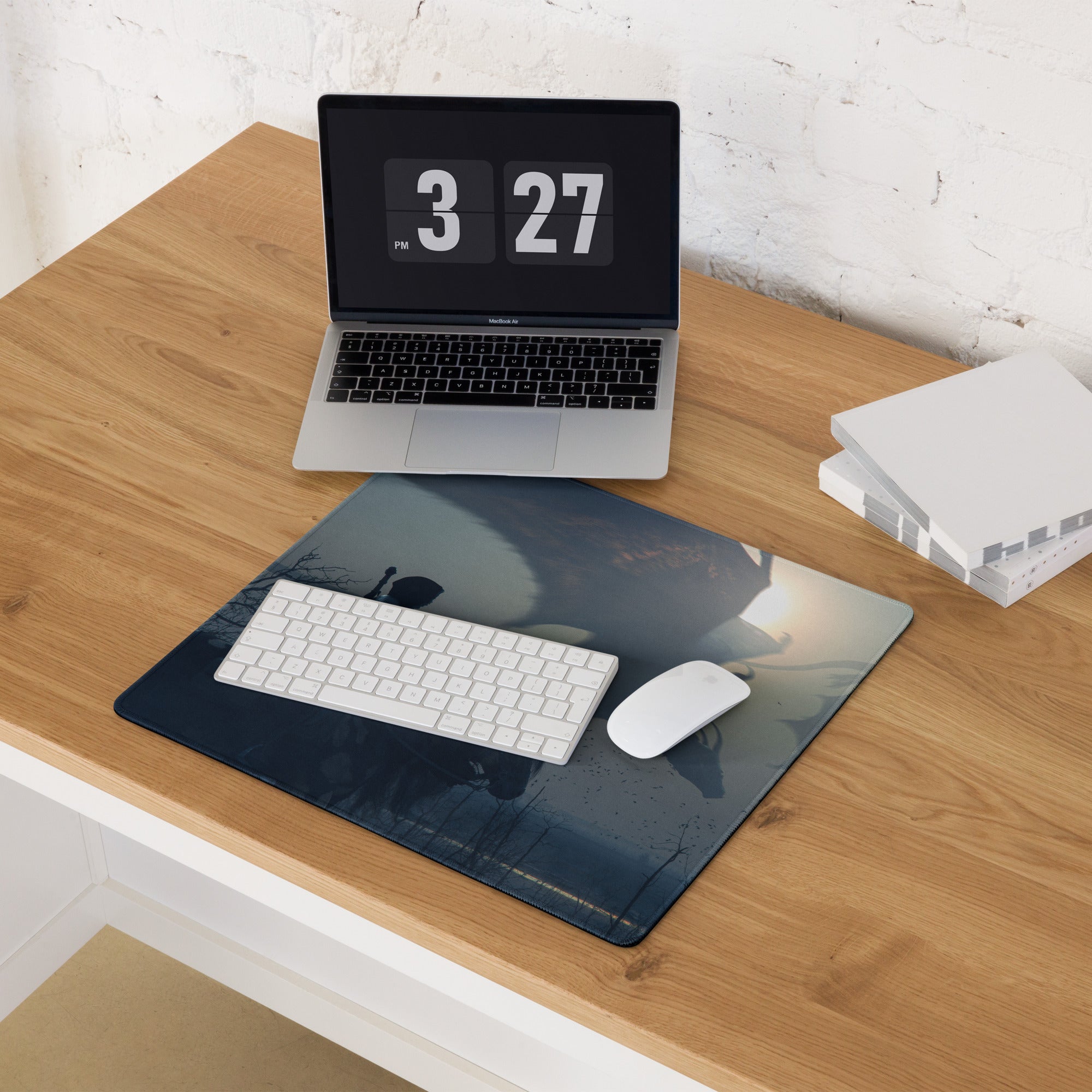 Gaming Mouse Pad Navy Blue Large Desk Mat For Gaming Setups Non Slip Base And Edge Stitching Cinematic Fantasy Art