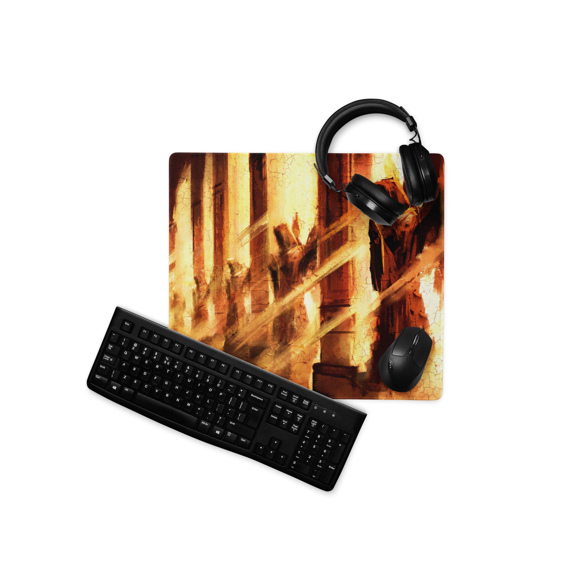 Orange Brown Gaming Mouse Pad Desk Mat For Gaming Setup Cinematic Abstract Mood Esports Decor Non Slip Backing Stitching