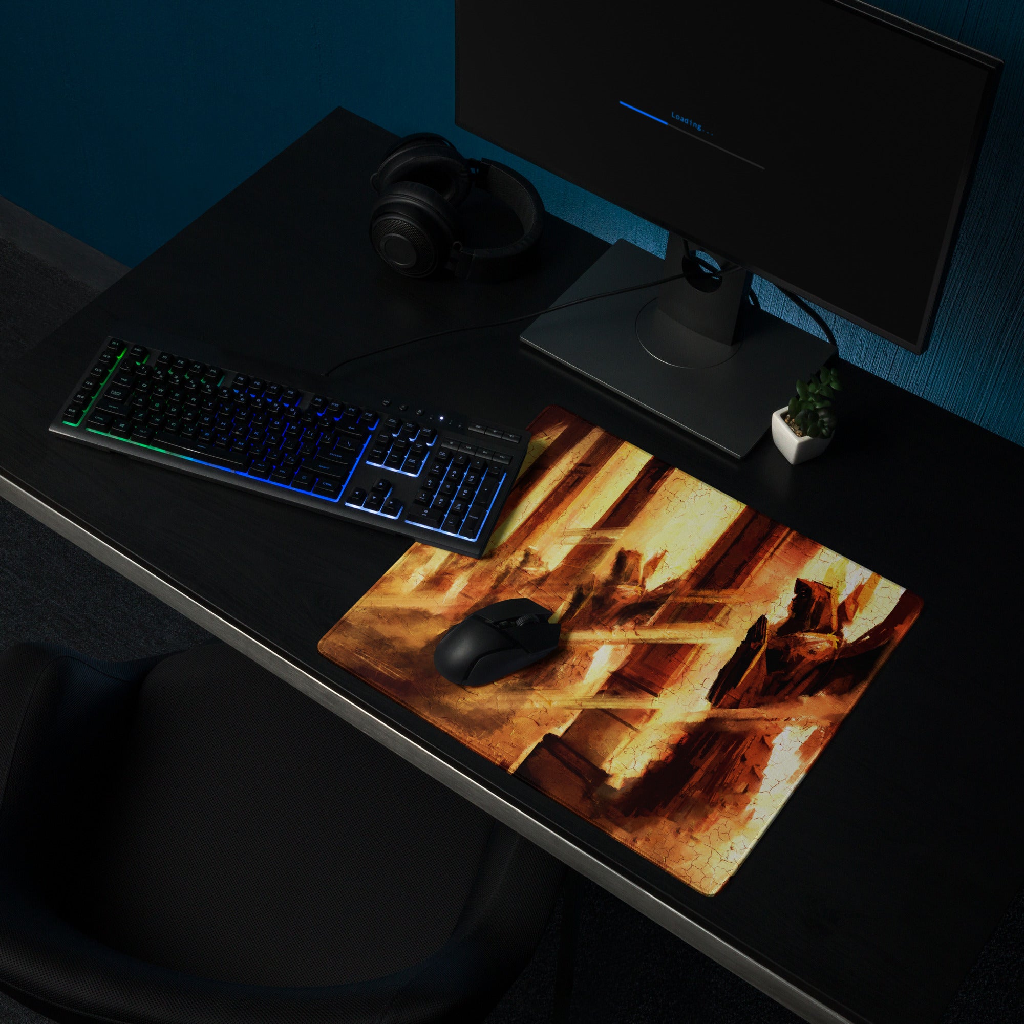 Orange Brown Gaming Mouse Pad Desk Mat For Gaming Setup Cinematic Abstract Mood Esports Decor Non Slip Backing Stitching