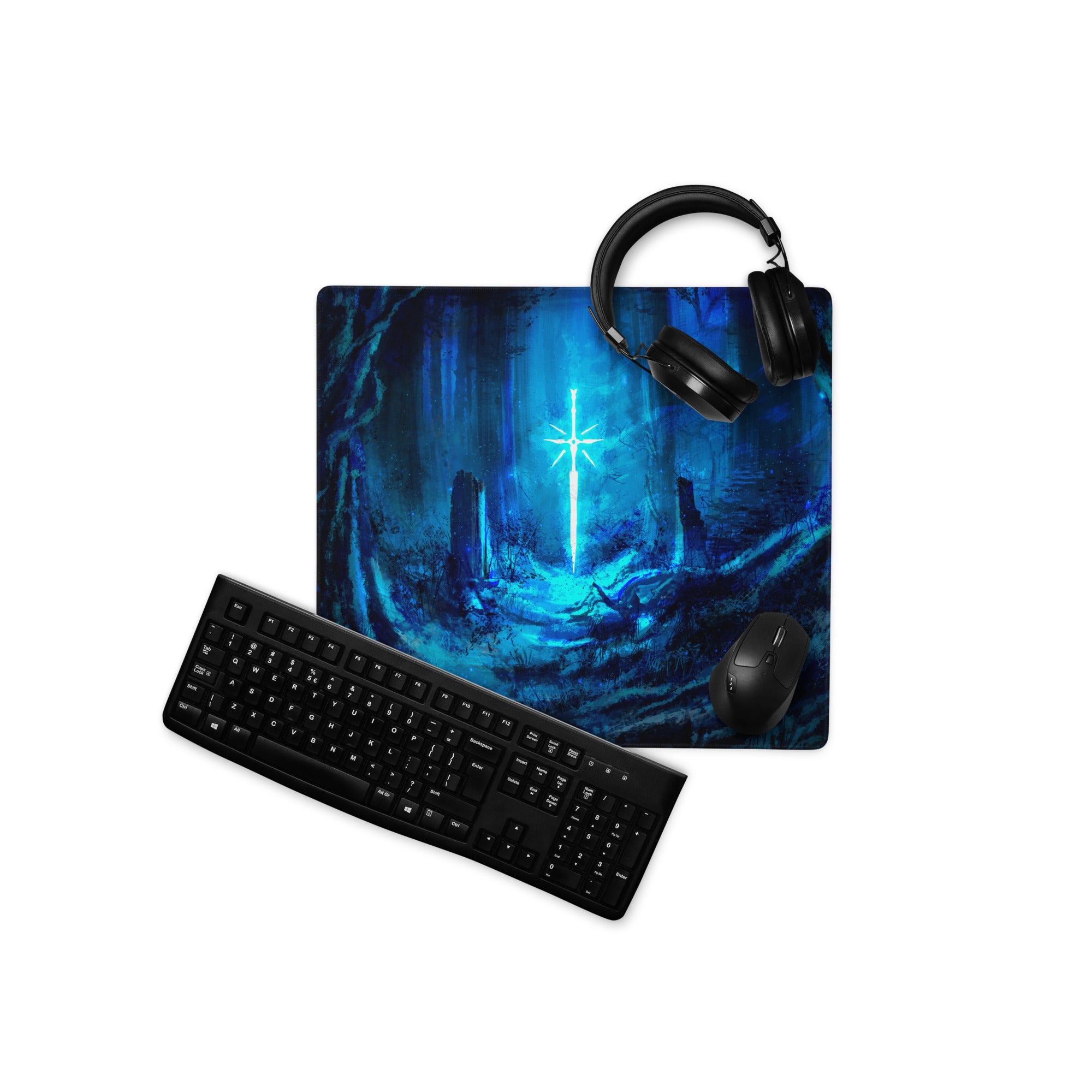 Blue Neon Fantasy Gaming Mouse Pad For Desk Setup Large Non Slip Edge Stitched Pro Grade