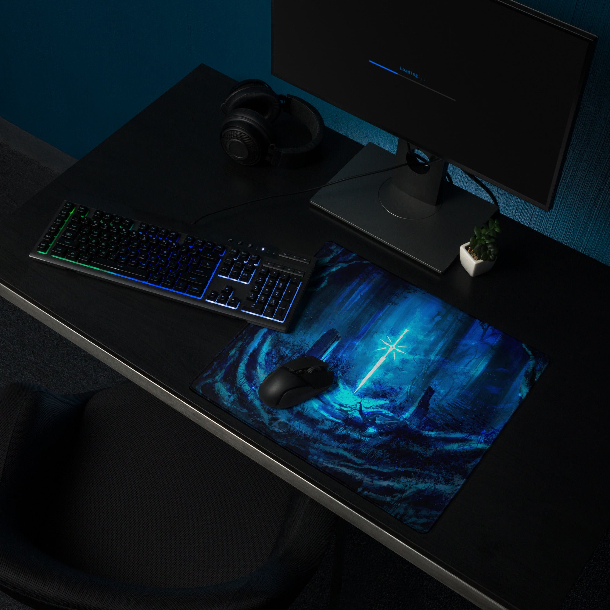 Blue Neon Fantasy Gaming Mouse Pad For Desk Setup Large Non Slip Edge Stitched Pro Grade