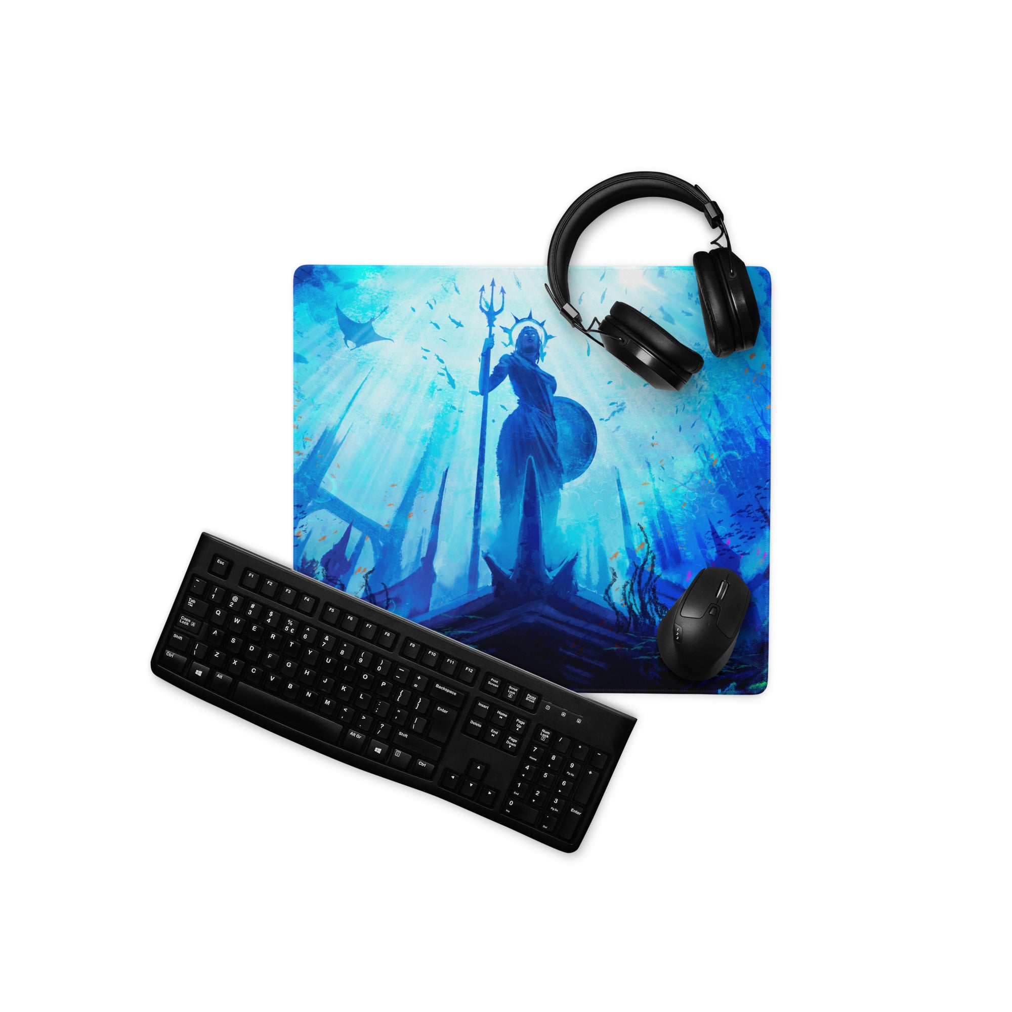 Underwater Blue Gaming Mouse Pad For Gaming Desk Setup Epic Ocean Fantasy Digital Art Style