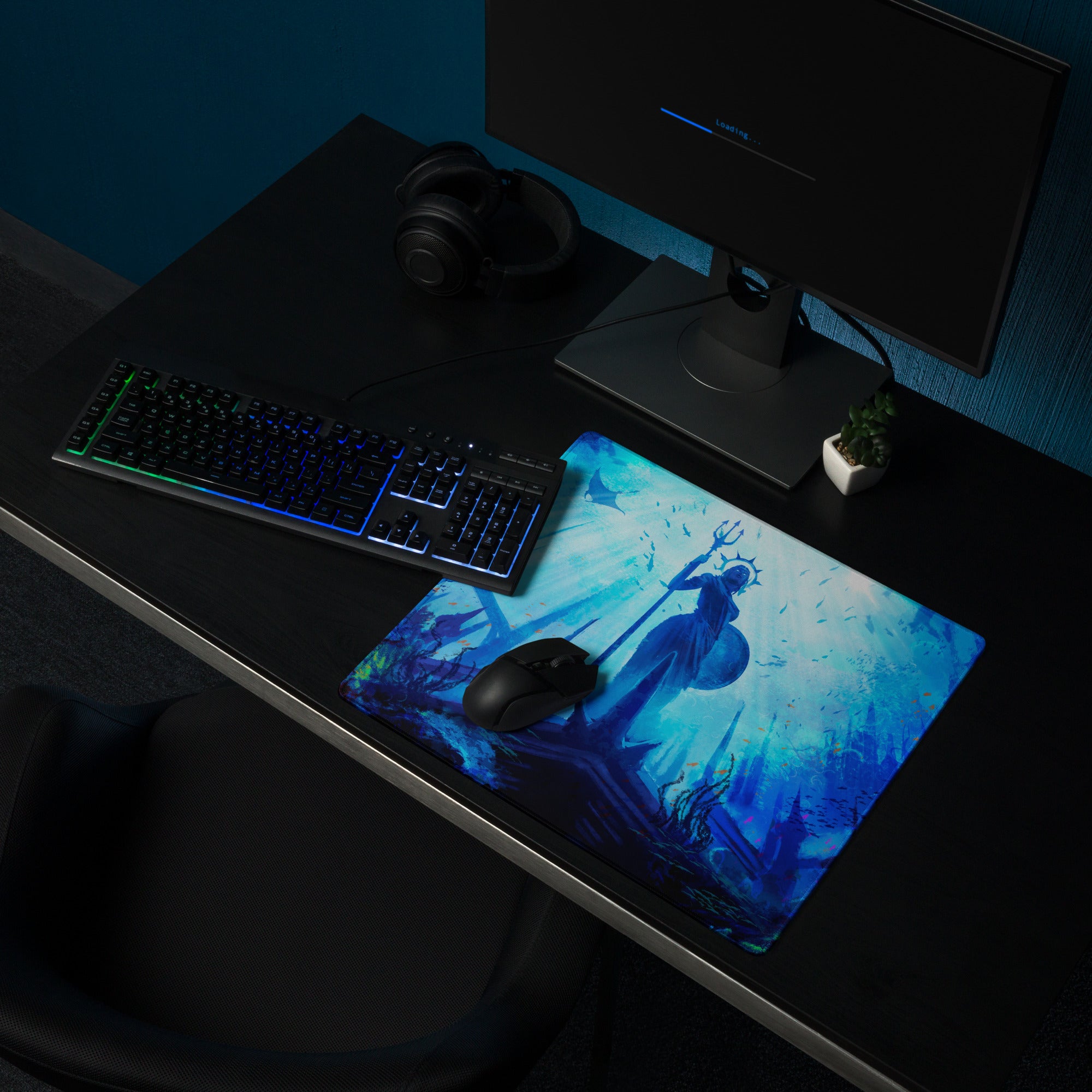 Underwater Blue Gaming Mouse Pad For Gaming Desk Setup Epic Ocean Fantasy Digital Art Style