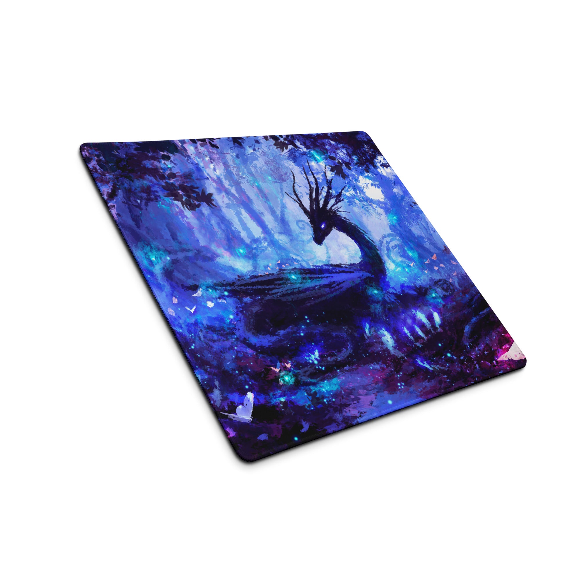 Blue Purple Gaming Mouse Pad Large For Desktop Setup Abstract Art Style Neon Glow Non Slip Base
