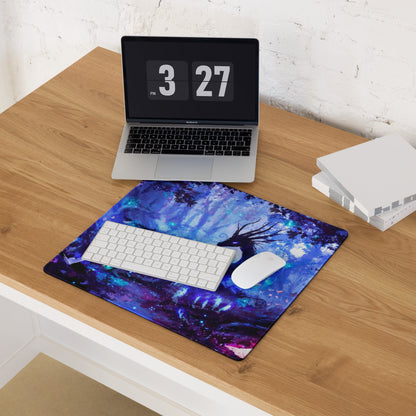 Blue Purple Gaming Mouse Pad Large For Desktop Setup Abstract Art Style Neon Glow Non Slip Base