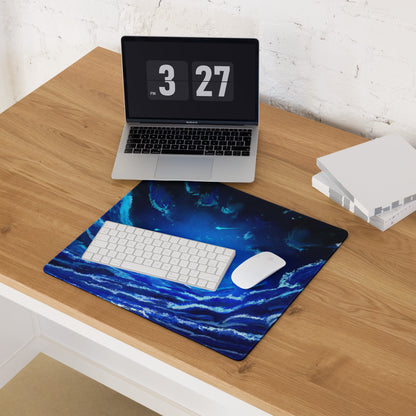 Blue Galaxy Gaming Mouse Pad Large Desk Mat For Gaming Setup Space Theme Digital Art Cosmic Style